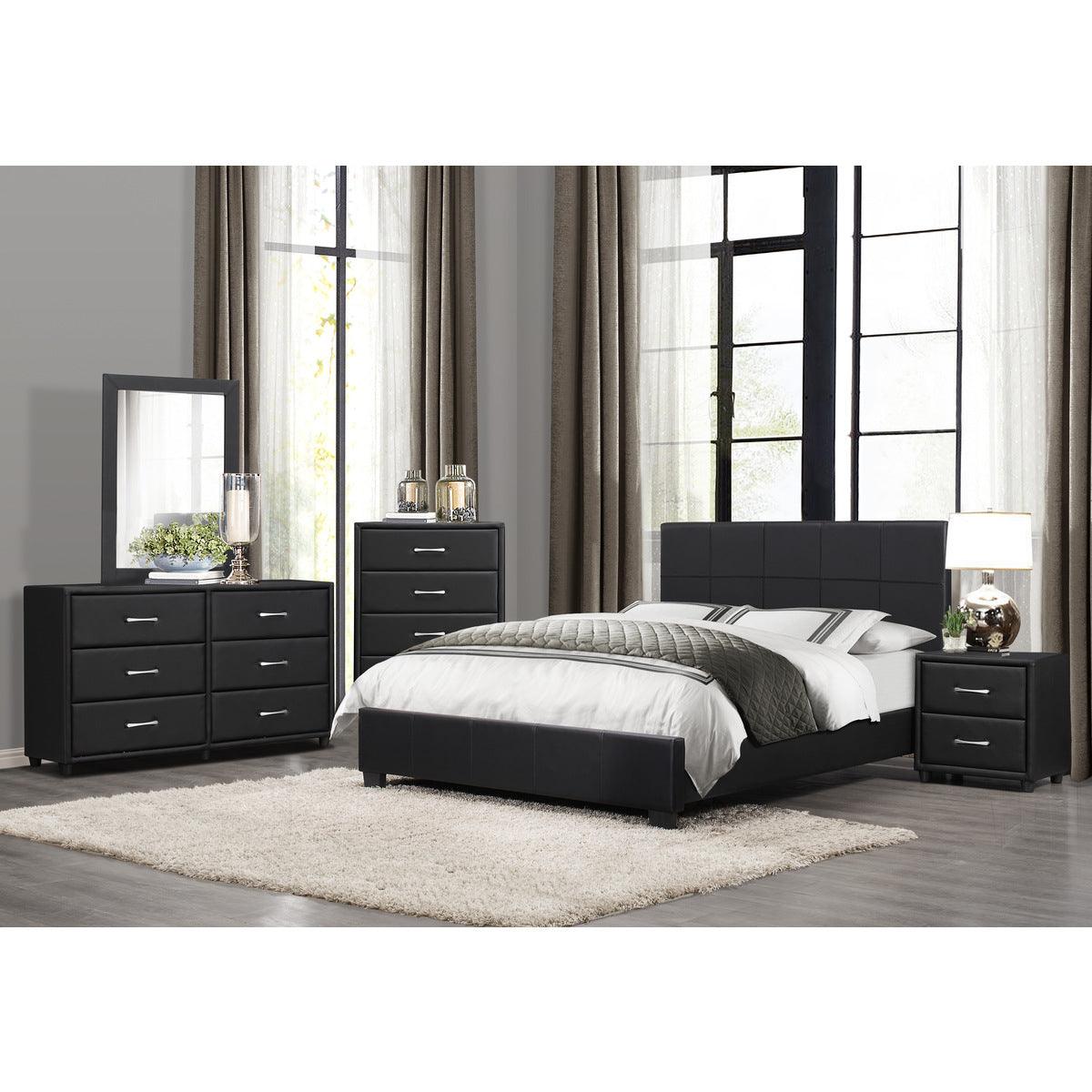 Lorenzi Black Faux Leather Full Upholstered Platform Bed footboard close-up