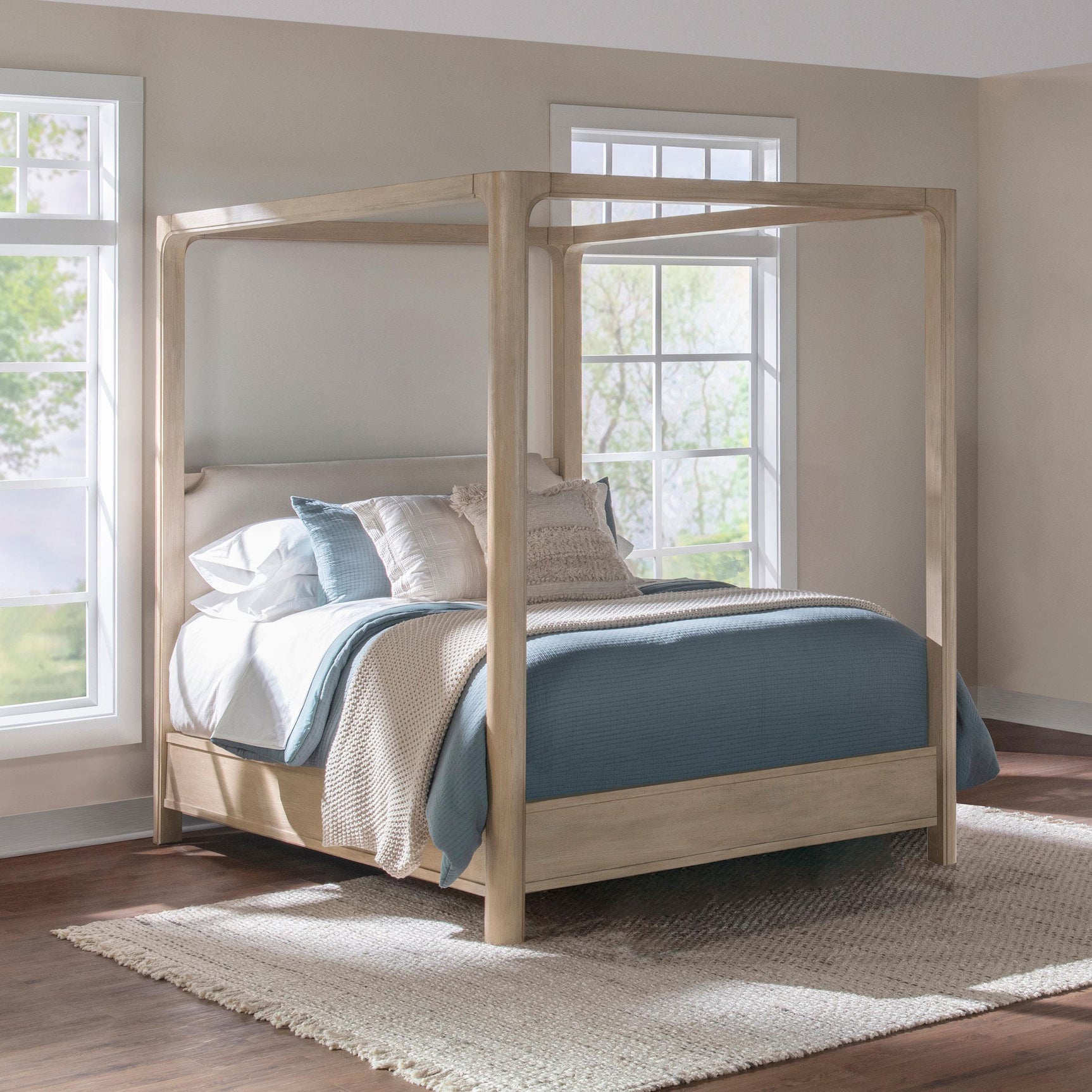 Detailed view of upholstered fabric headboard