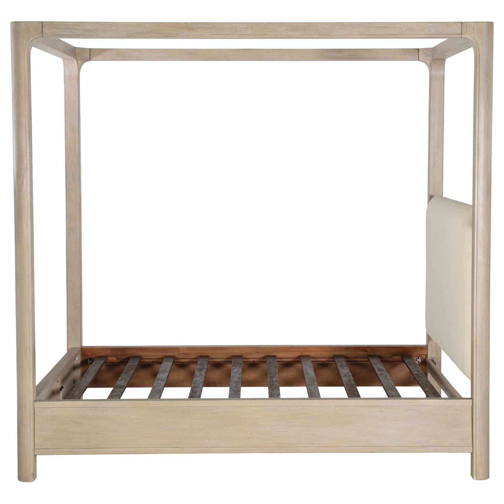 View of bed showing mattress platform without foundation