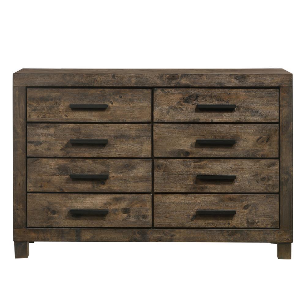 Woodmont 8-drawer dresser rustic golden brown angled view