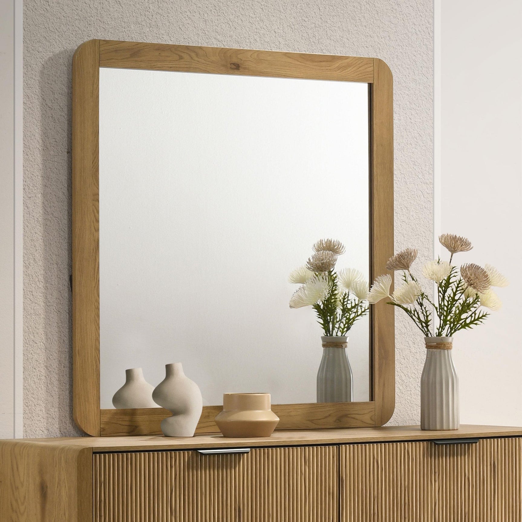 Bennett Bedroom Dresser Mirror Light Oak side angle