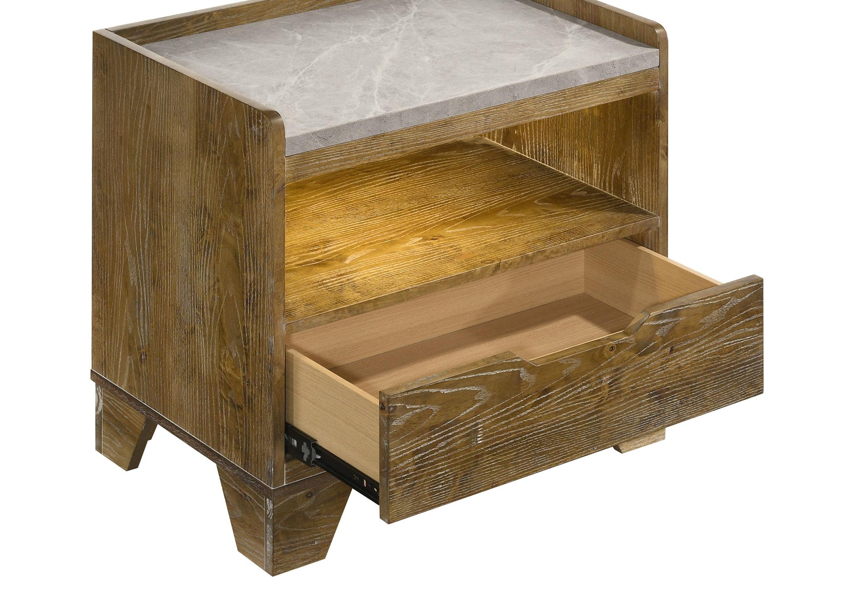 Henderson medium oak nightstand with LED lighting and one drawer