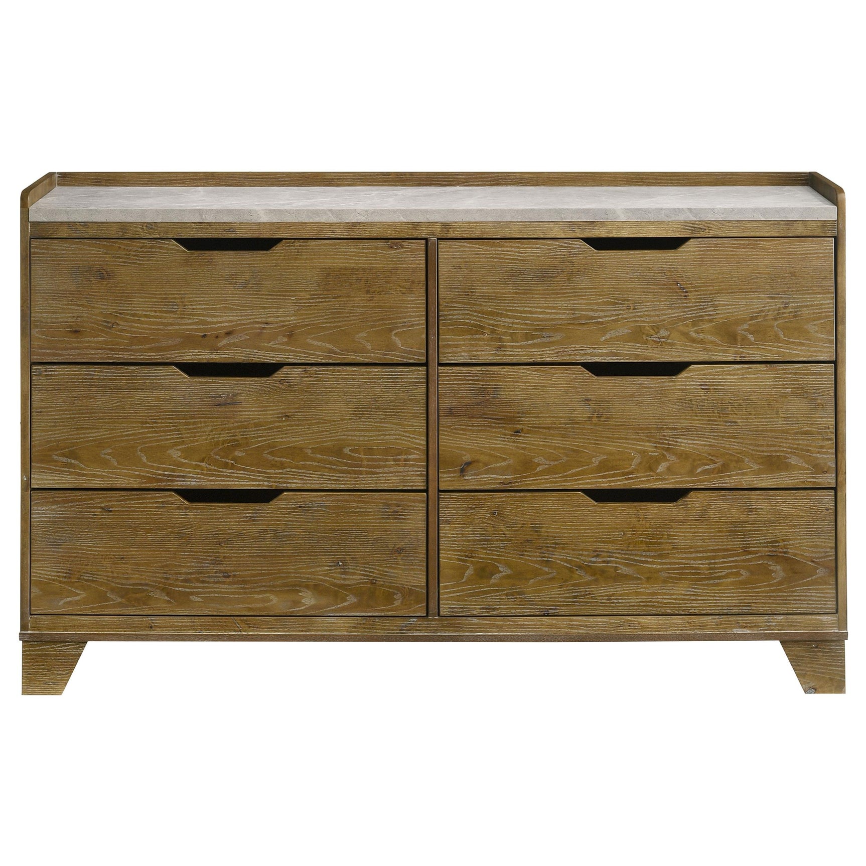 Top view showing faux marble melamine top on dresser