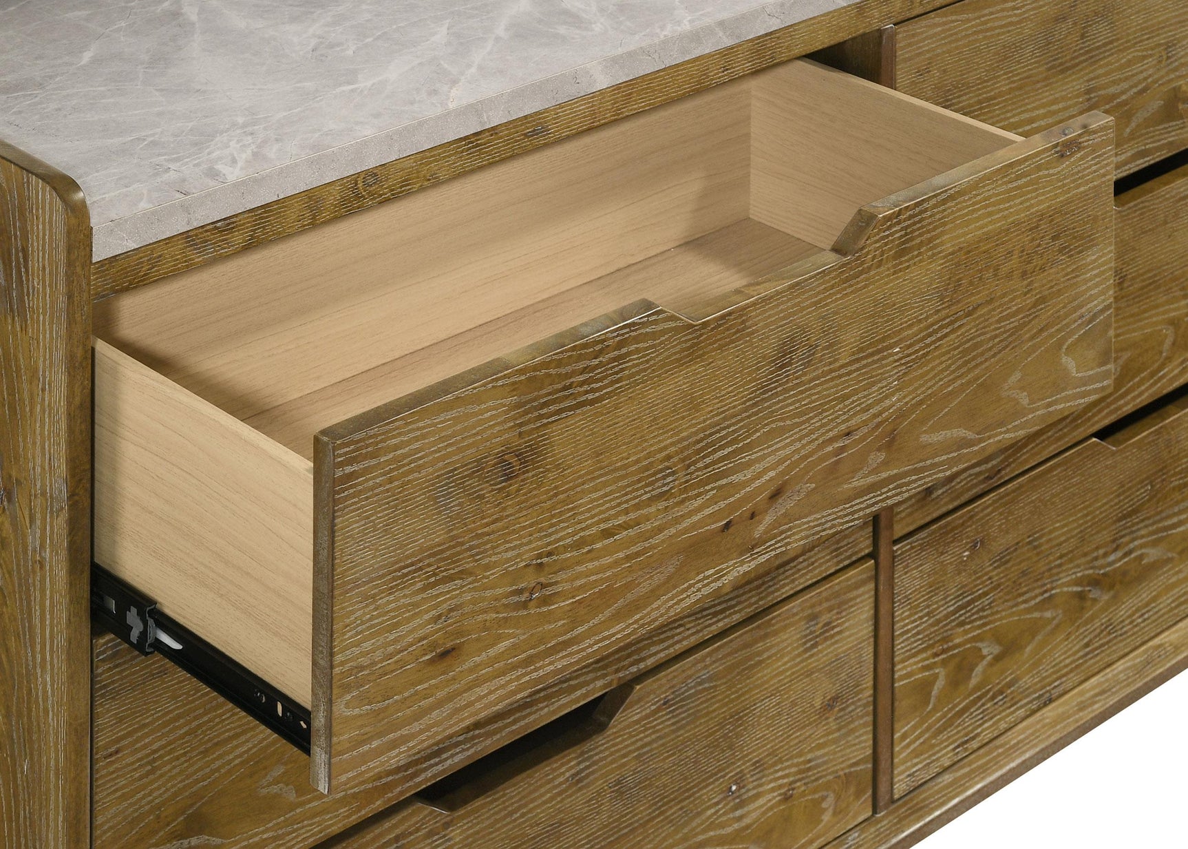 Heavy-duty drawer glide mechanism close-up