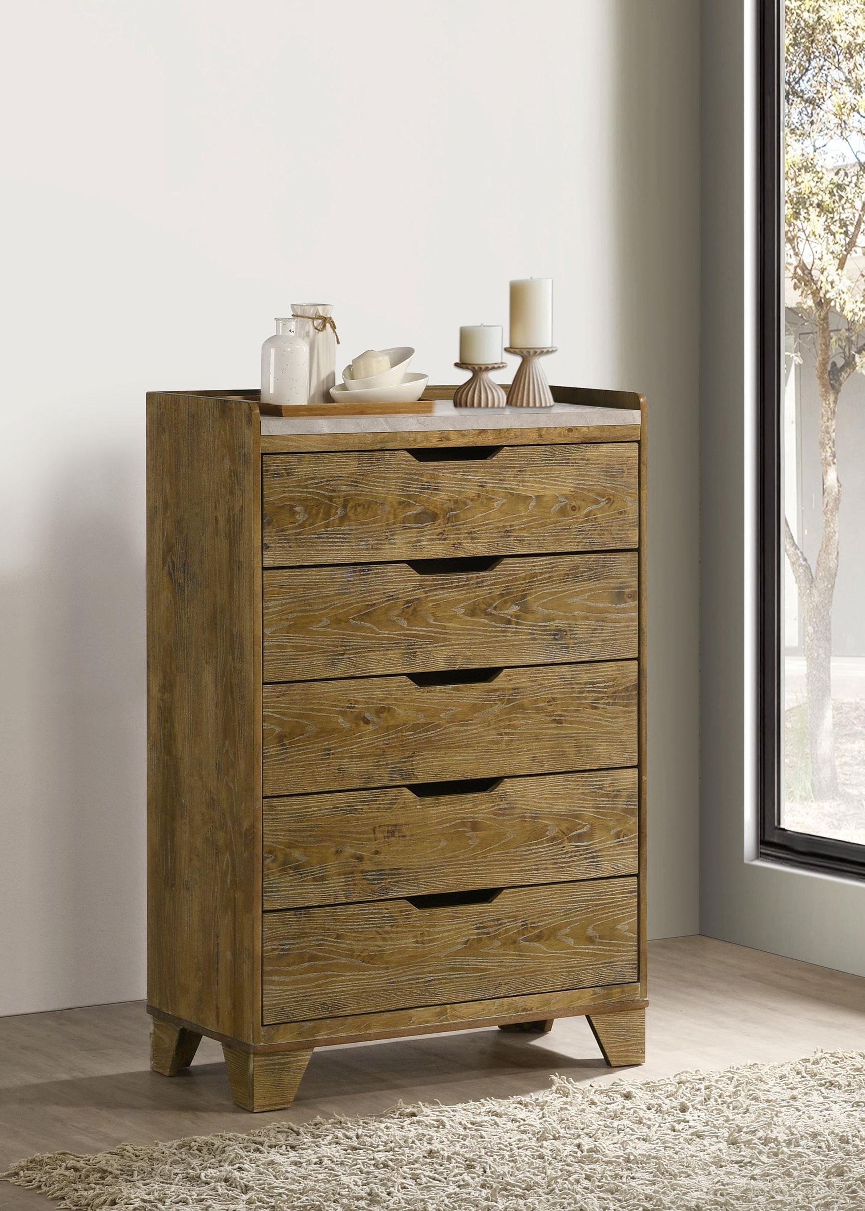 Henderson chest drawer detail showing sculpted finger pulls