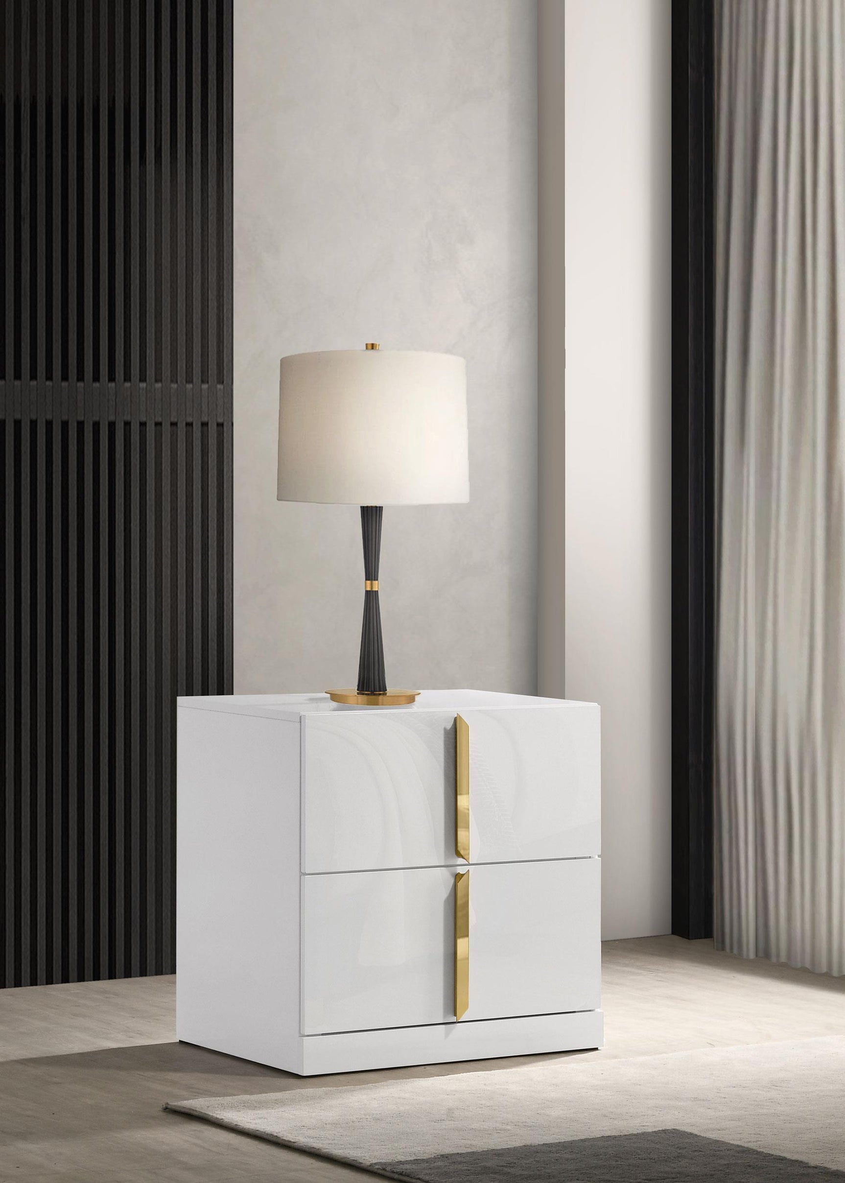 Side view of Ines nightstand showing drawer detail