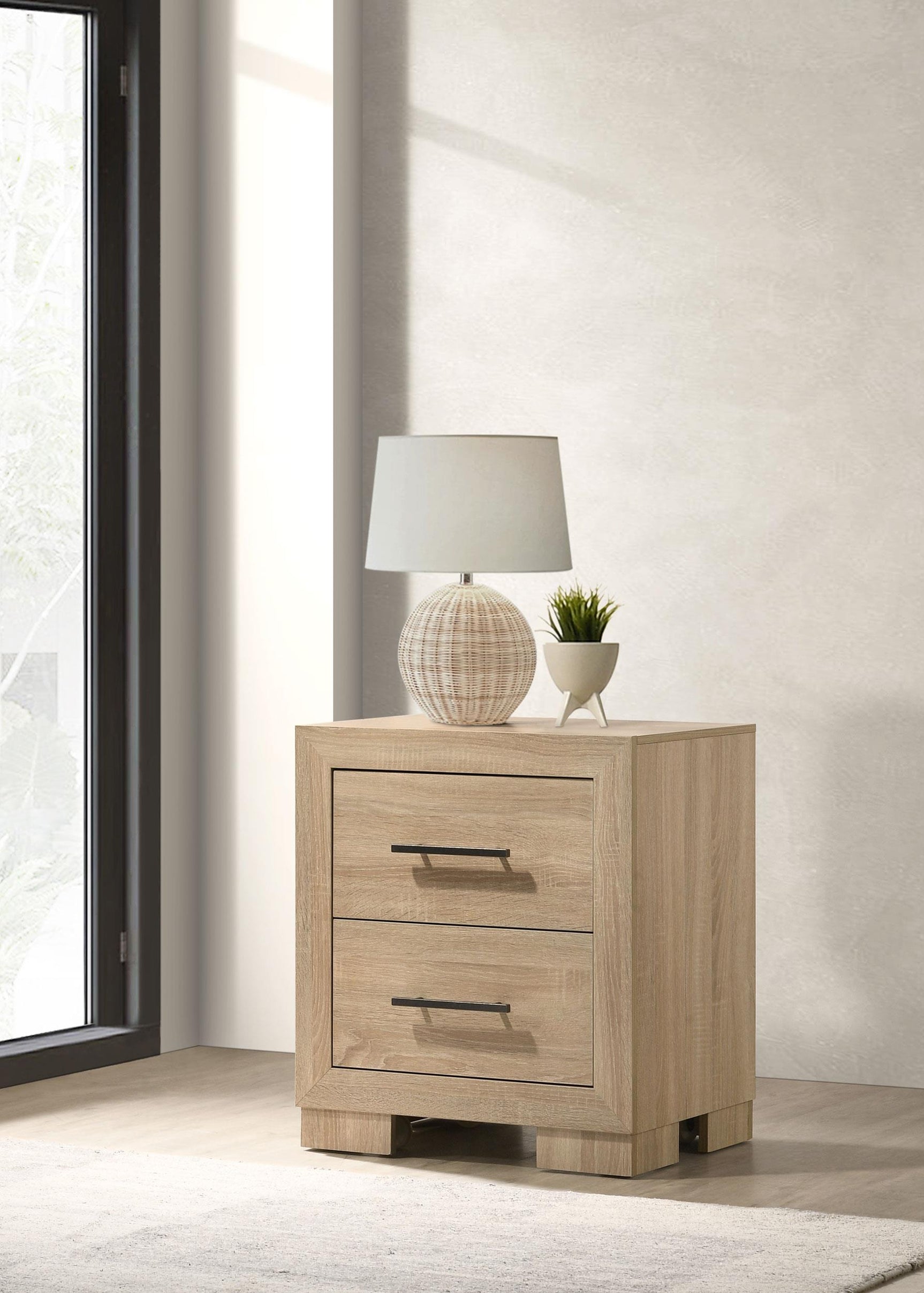 Arielle nightstand drawer open showing smooth glide