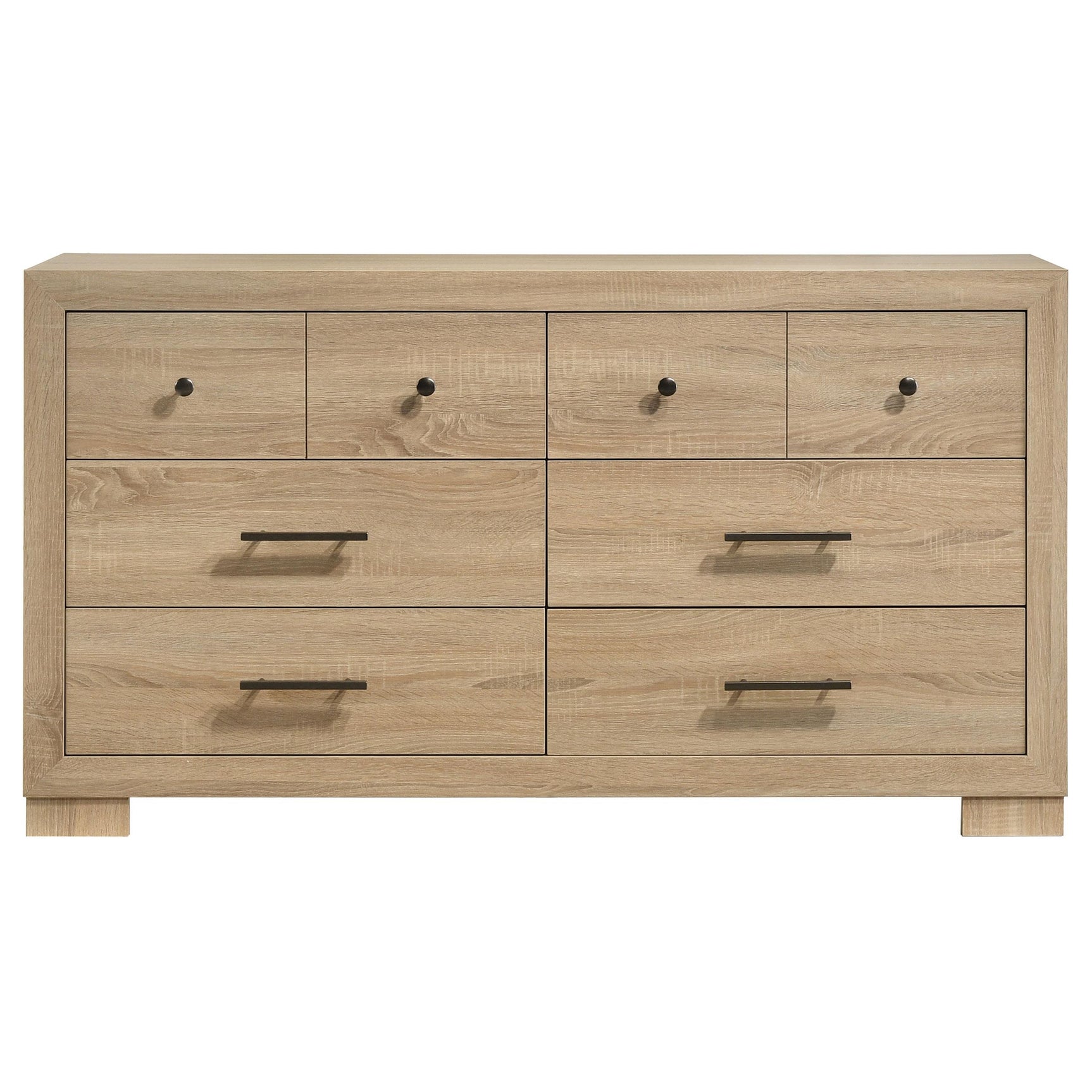 Side view of dresser highlighting light oak finish