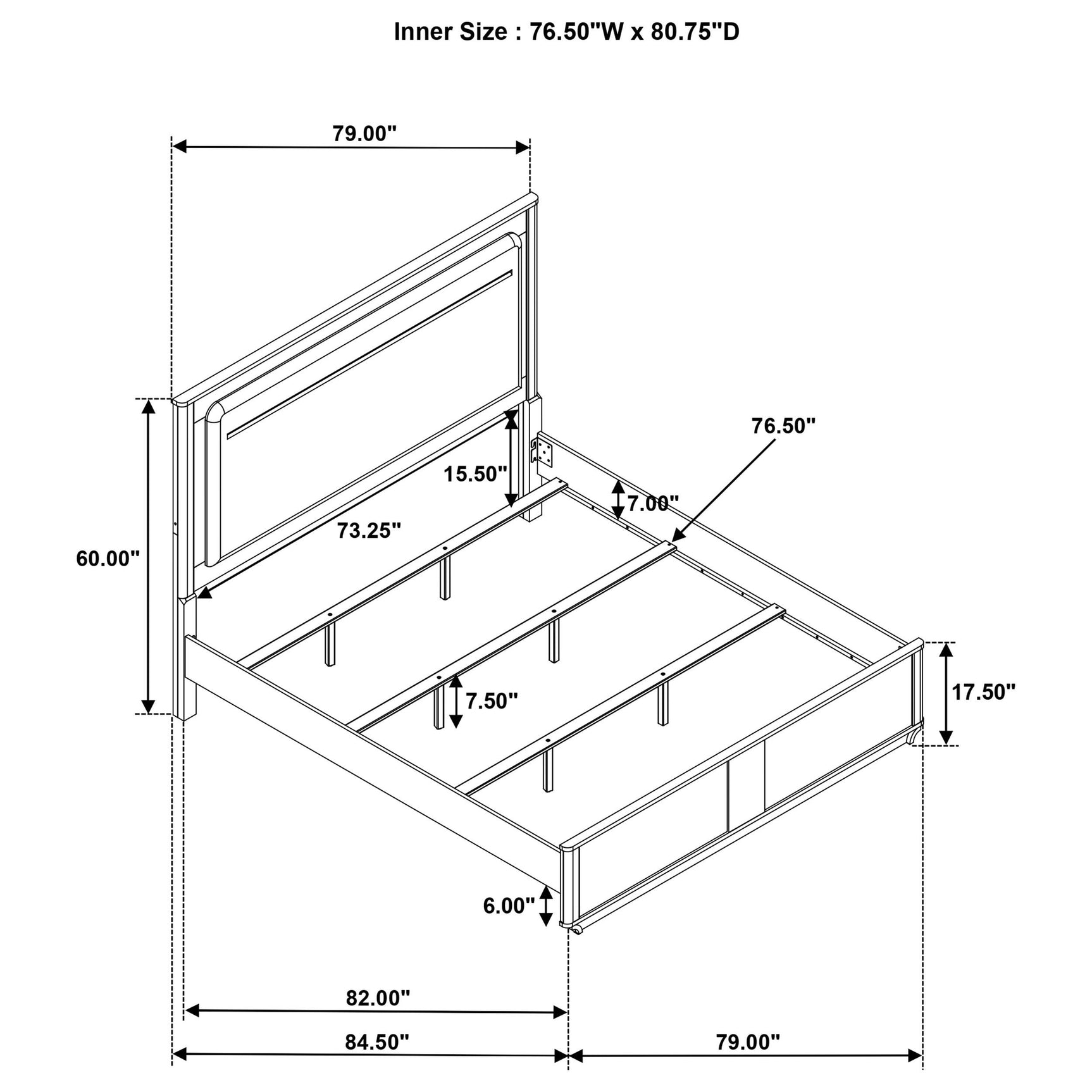 Leanne Eastern King LED Panel Bed assembly hardware details