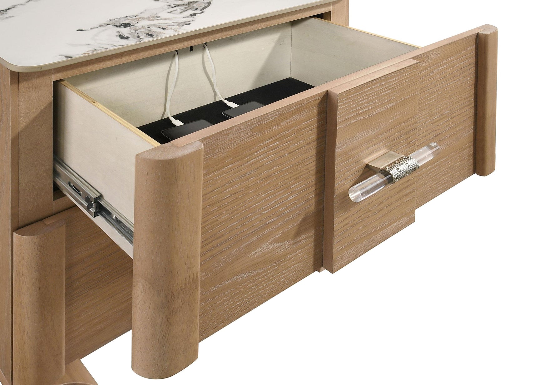 Leanne nightstand with two drawers and light oak finish