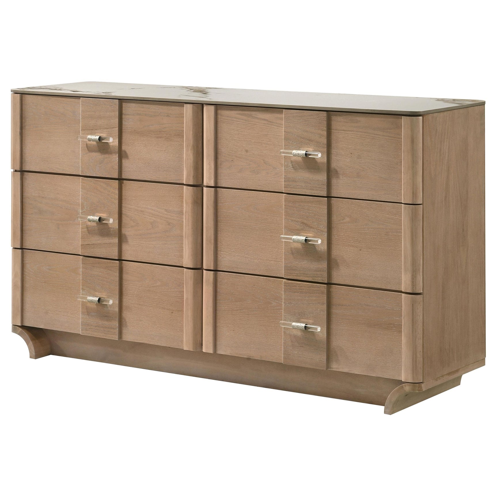 Close-up of sintered stone top on dresser