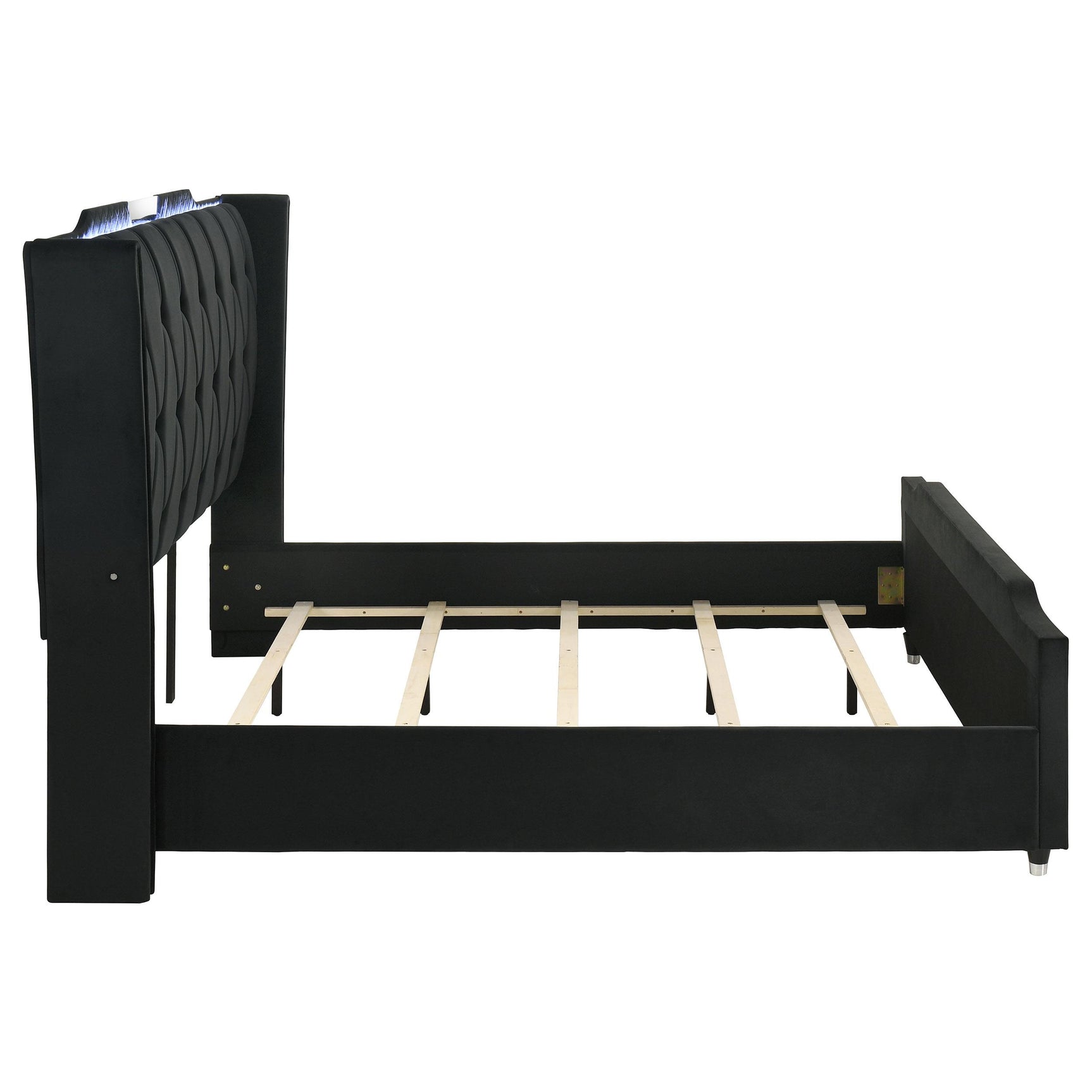 Lorient Eastern King bed in black velvet with LED lighting