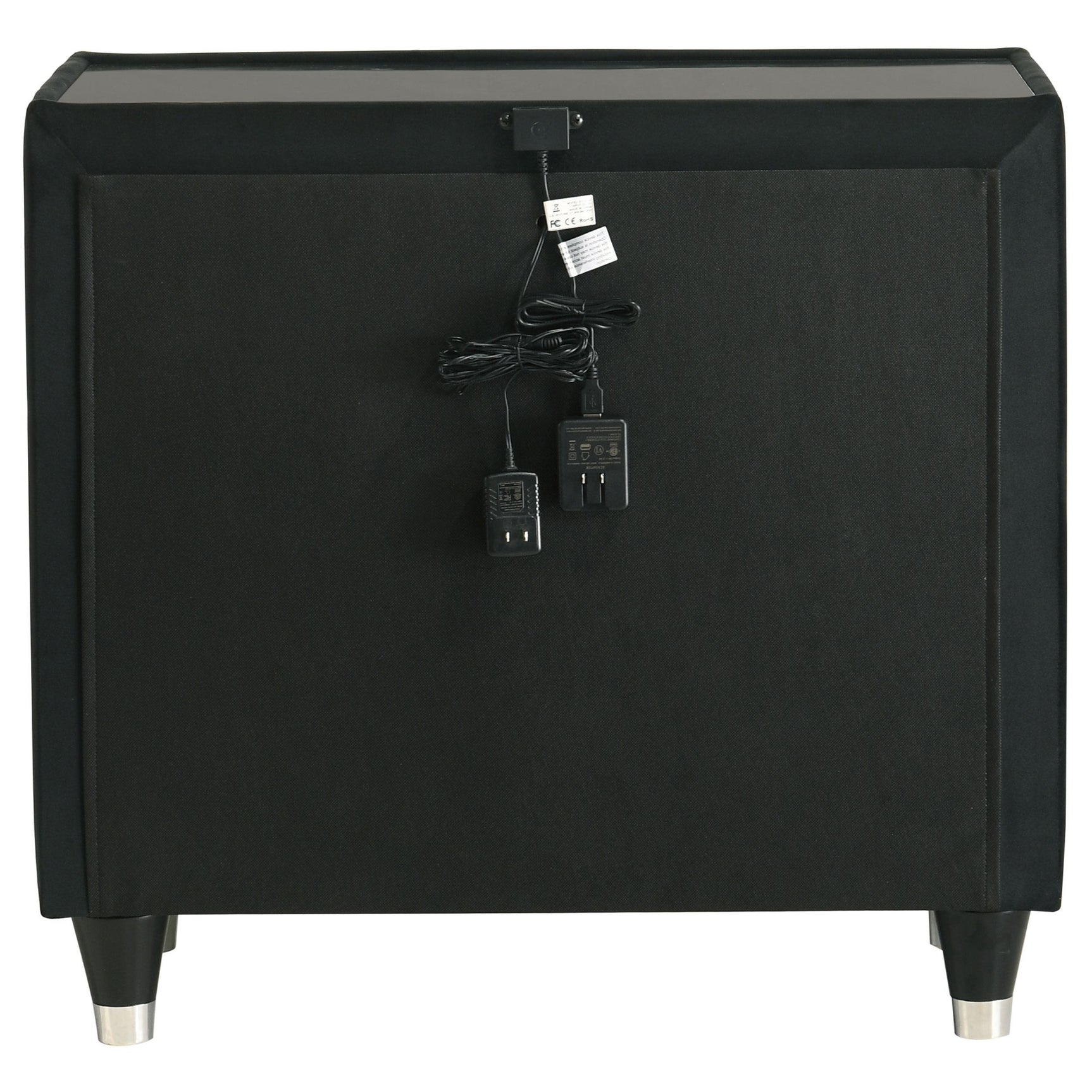 Solid rubberwood legs supporting nightstand
