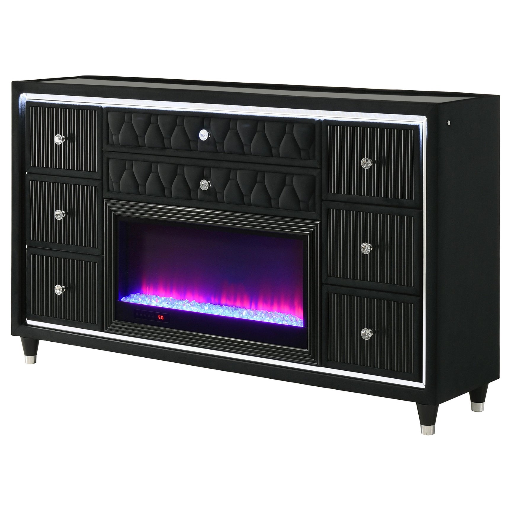 Top drawer open revealing black felt lining