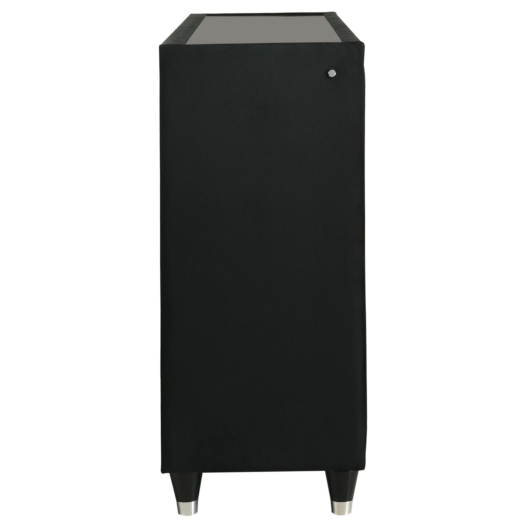 Quilted black velvet drawer front detail