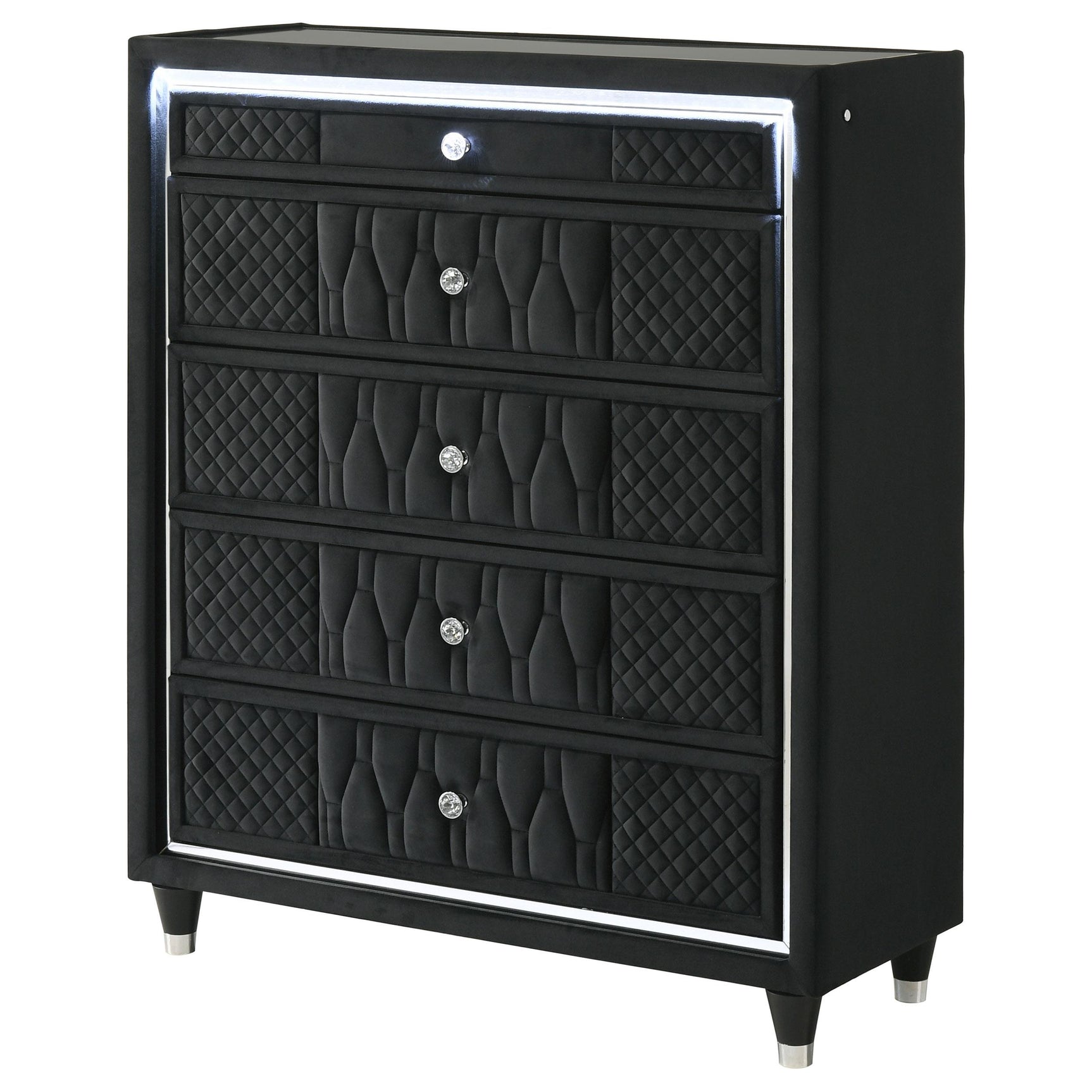 Side view highlighting LED lighting and rubberwood legs