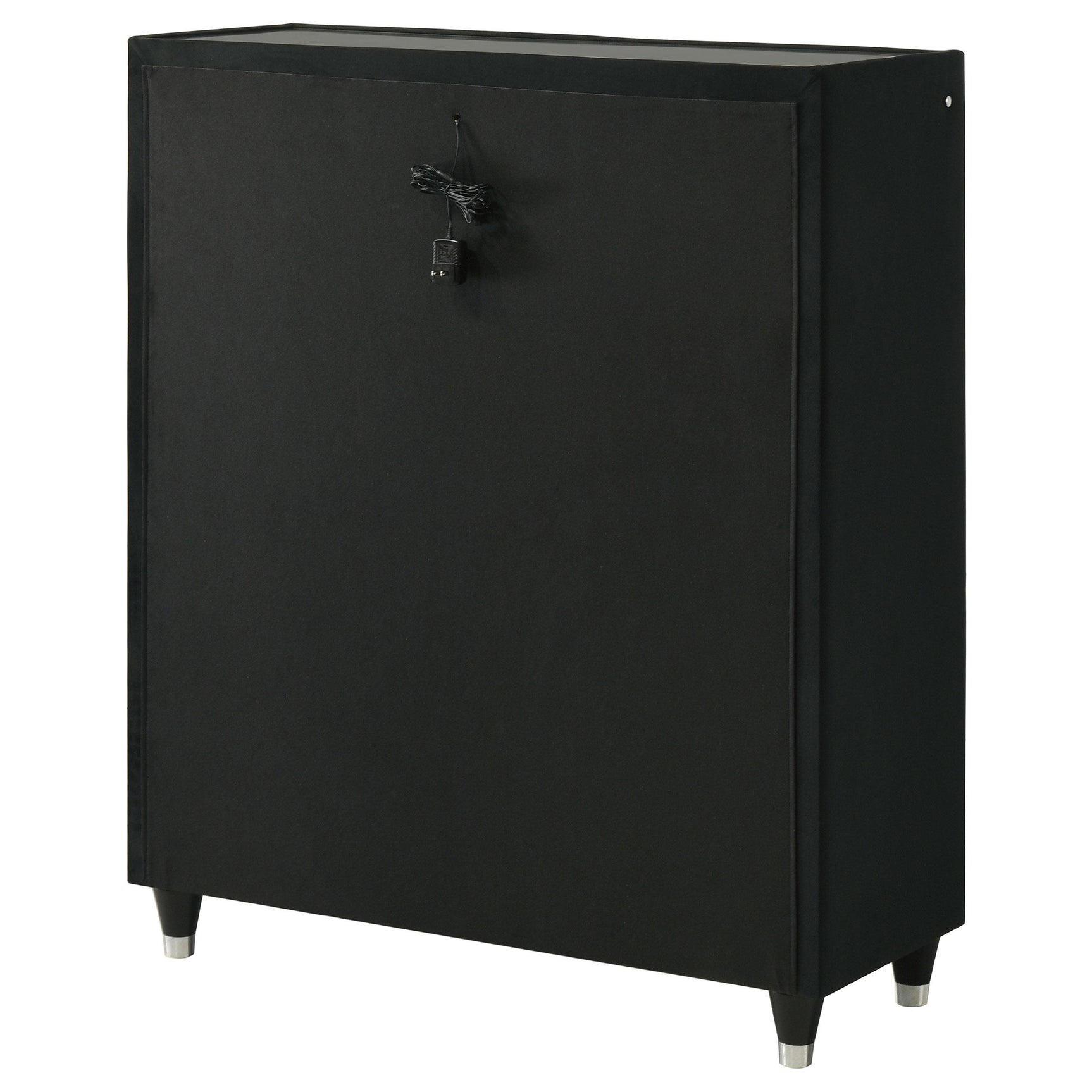Lorient black velvet chest of drawers with five drawers and LED lighting