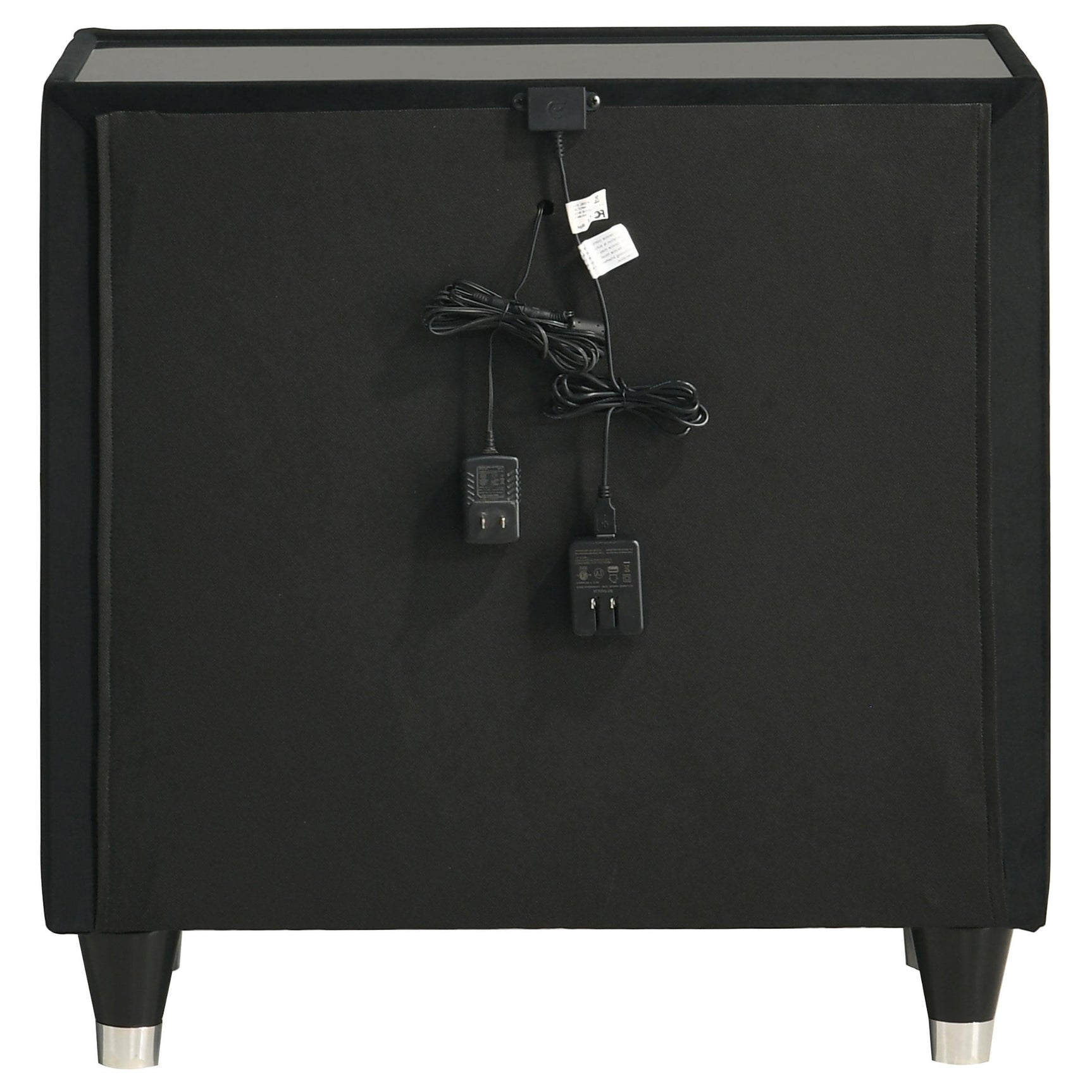 Blue LED touch lighting illuminated on Ravenne nightstand side panel