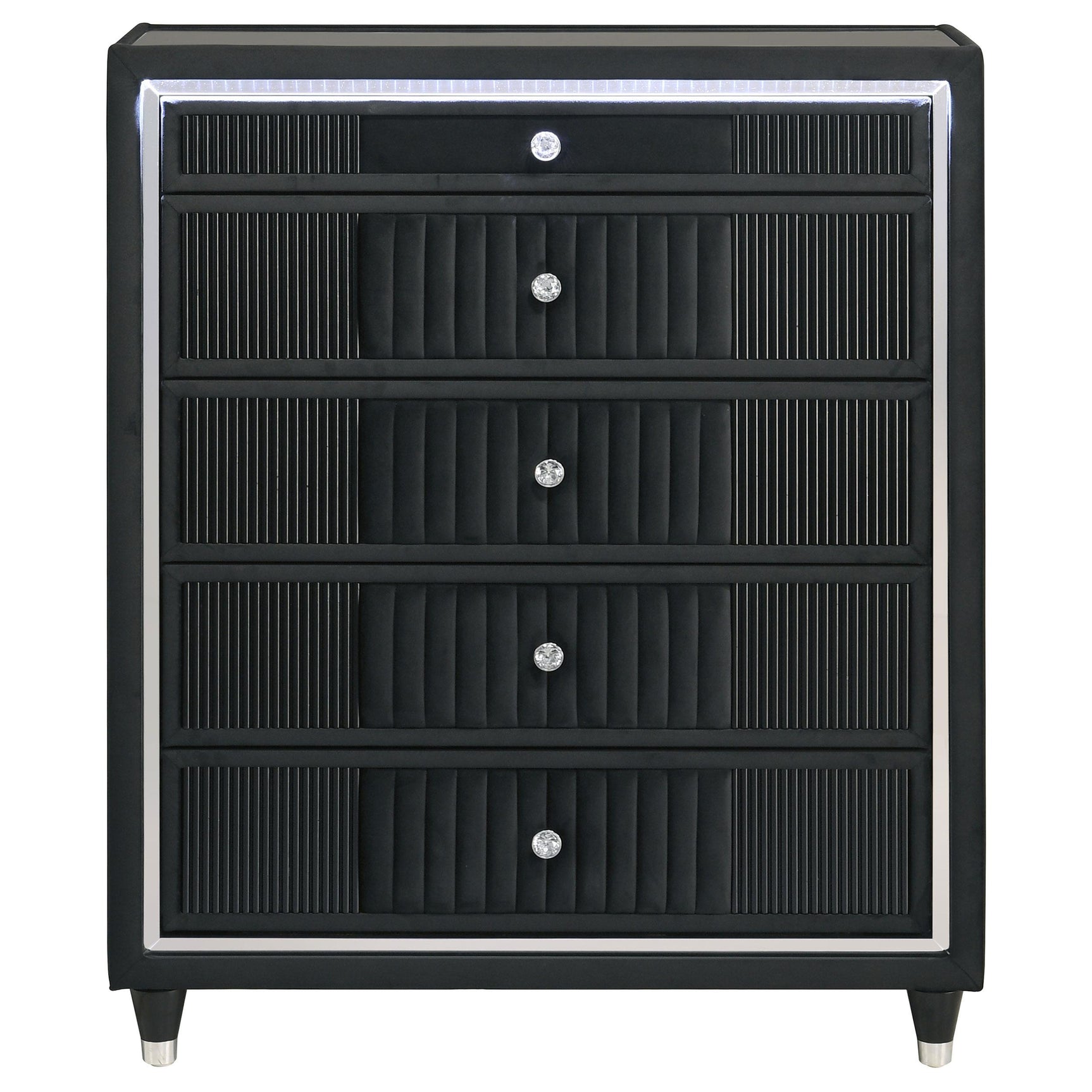 Side view of Ravenne chest showing LED touch light panel
