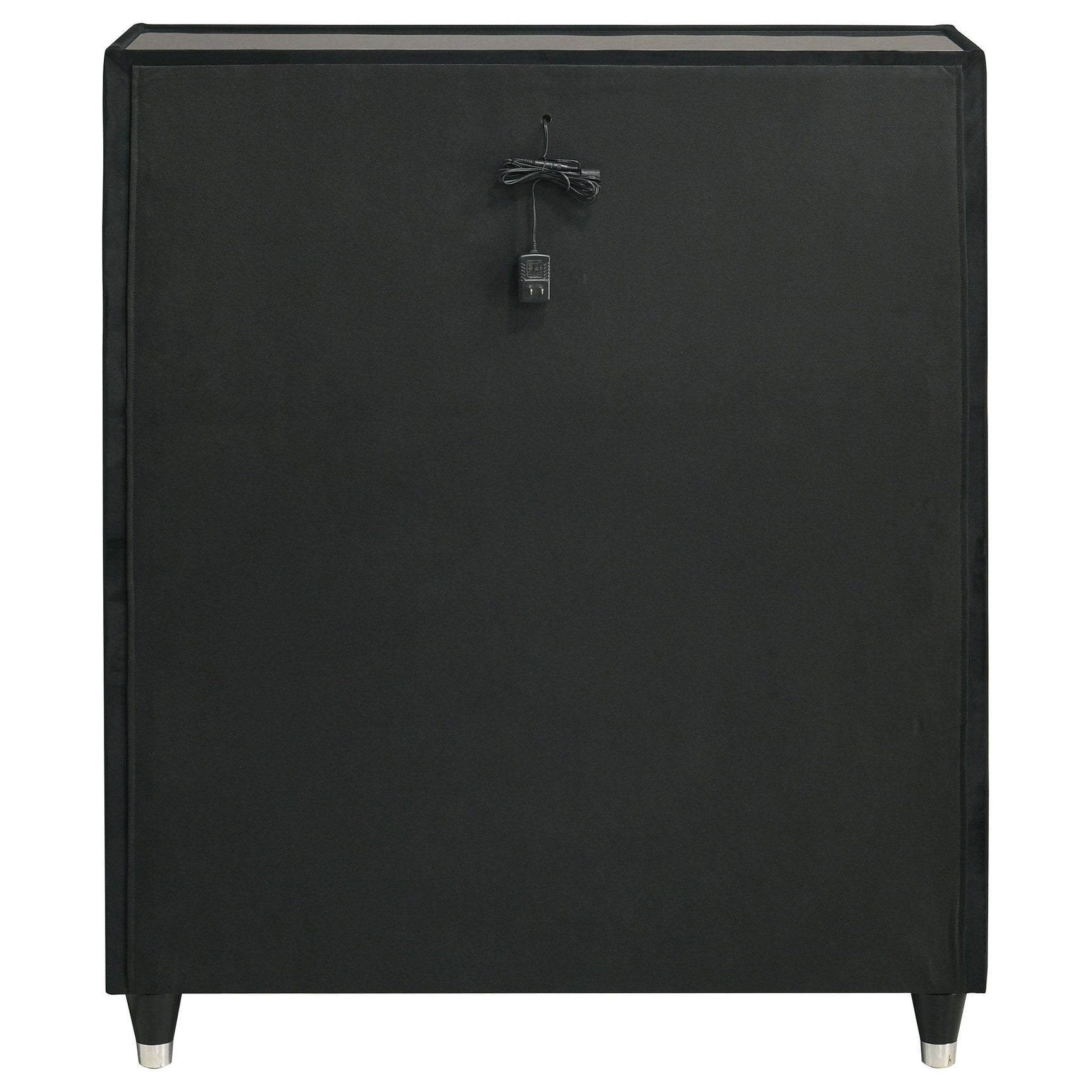 Top drawer showing black velvet upholstery and recessed tempered glass