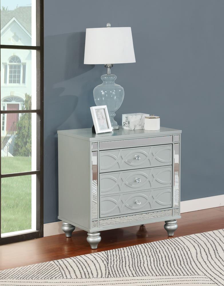 Gunnison 2-Drawer Nightstand front view silver metallic
