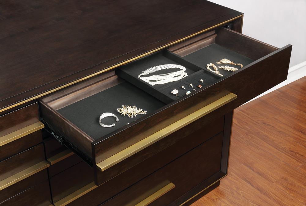 Durango 8-drawer dresser in smoked peppercorn finish with metallic drawer pulls