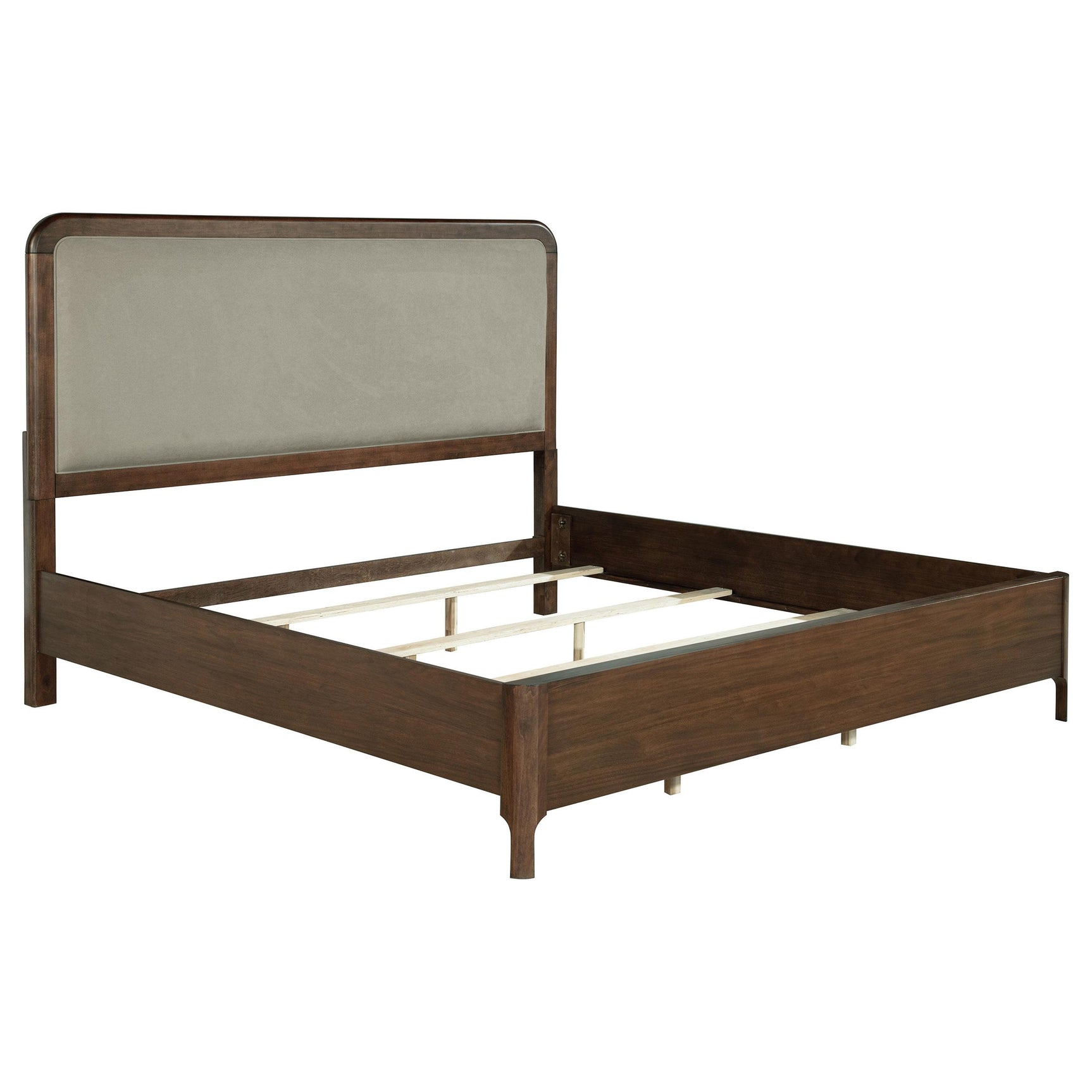 Close-up of walnut veneer finish on Maderia bed frame
