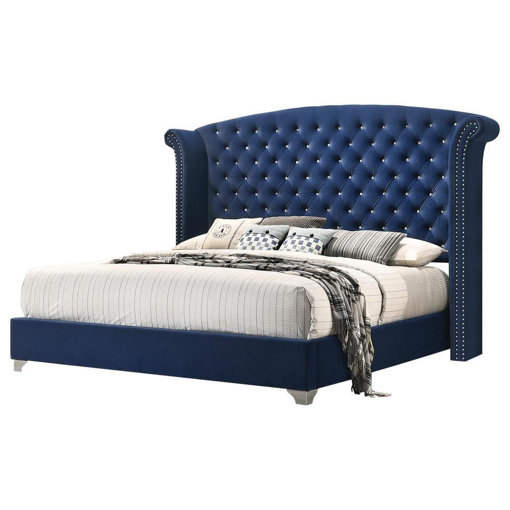 Melody Eastern King Wingback Upholstered Bed Pacific Blue - Ella Furniture