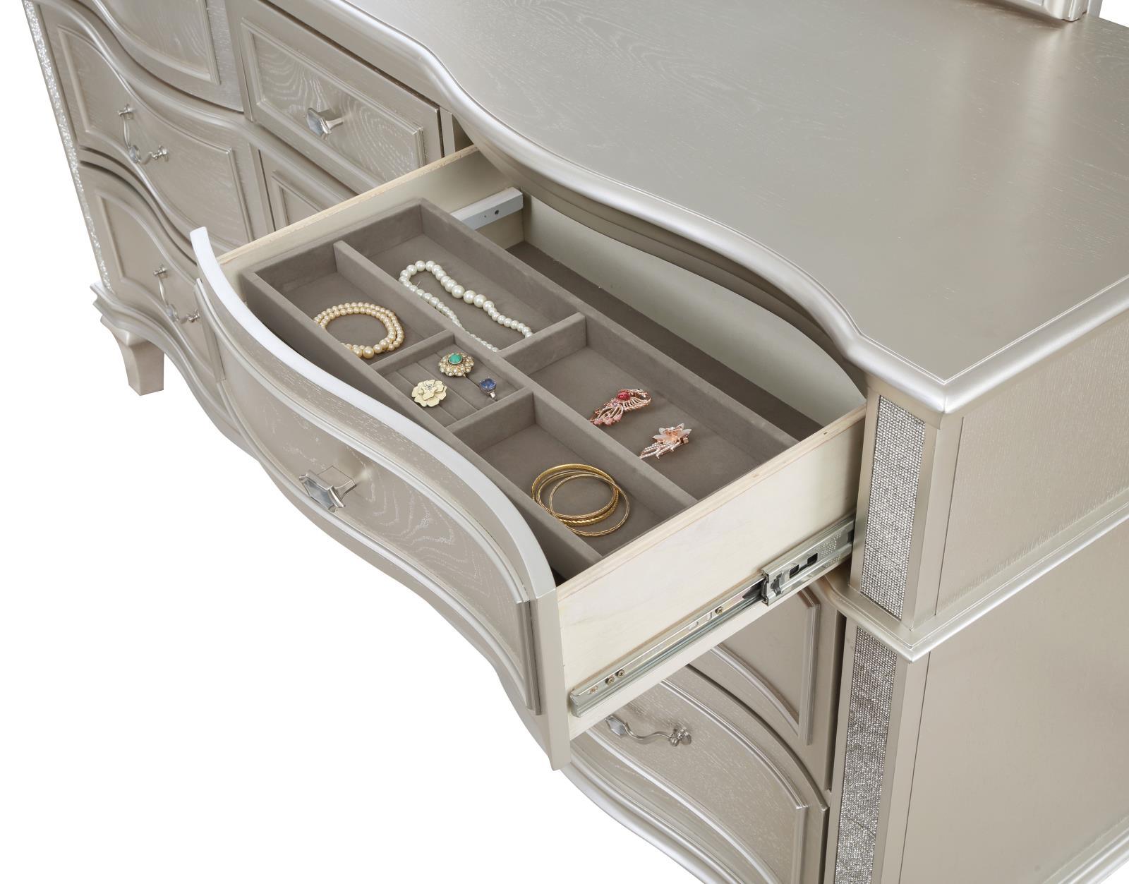 Evangeline dresser with leveler support legs visible