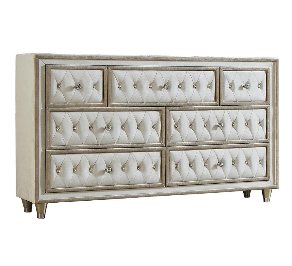 Antonella 7-Drawer Upholstered Dresser Ivory and Camel drawer detail