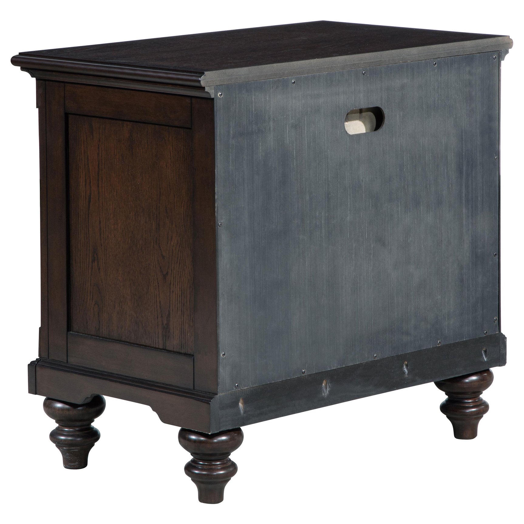Drawer interior with dark brown felt lining on Andover nightstand