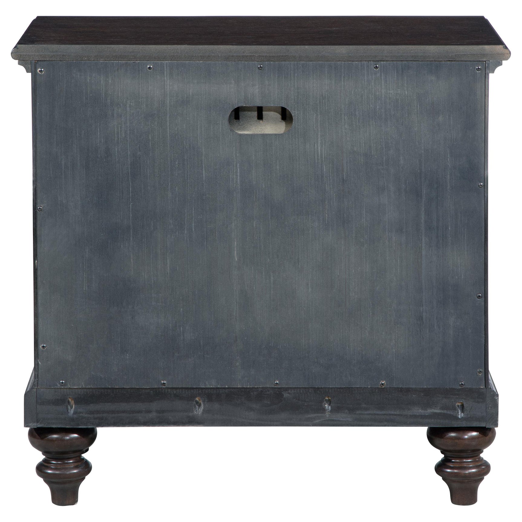 Cable management system detail on Andover nightstand