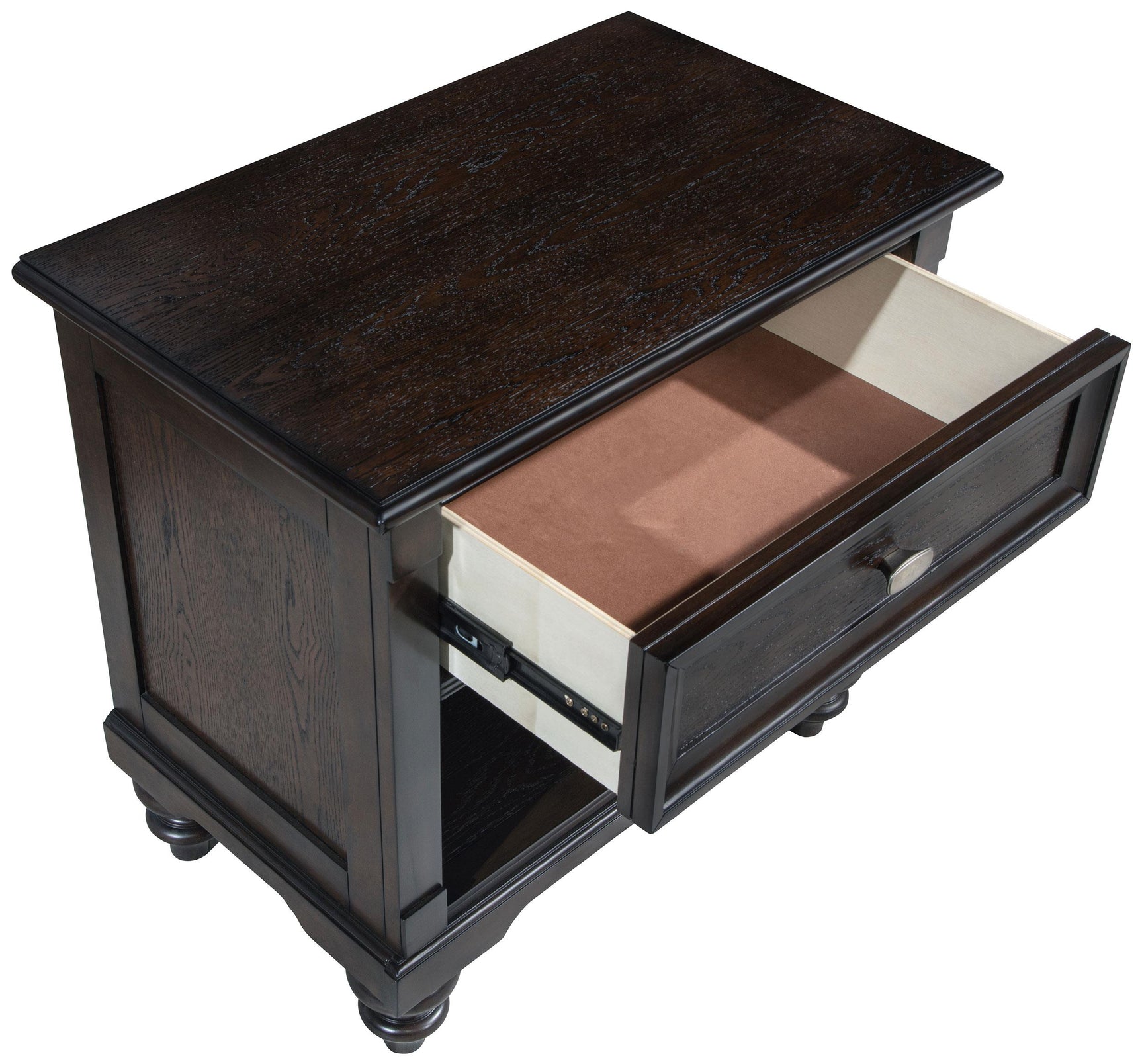 Andover nightstand placed in decorated traditional bedroom setting