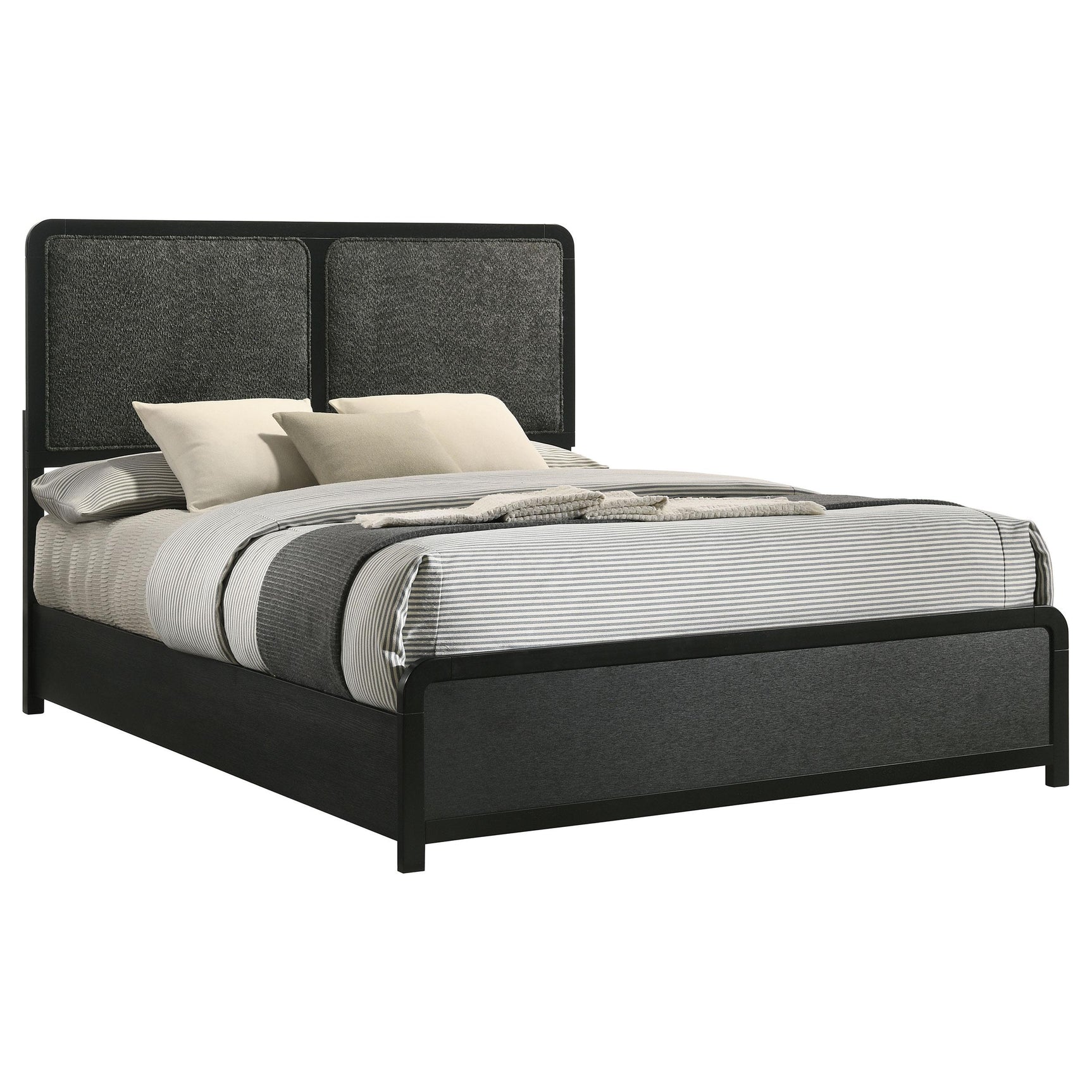 Side view of Cavelle 47-inch black upholstered queen bed