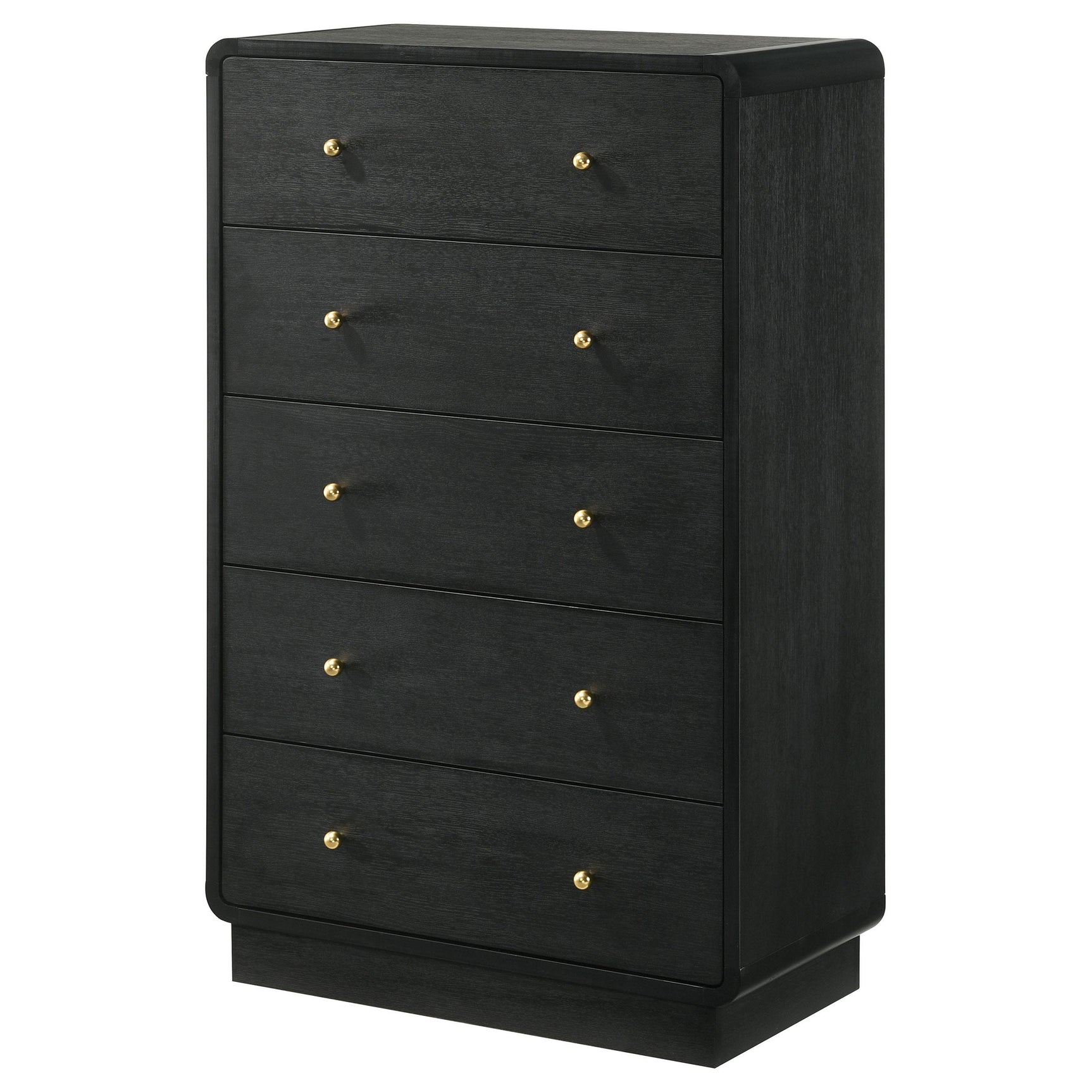 Close-up of metal knob hardware on drawer