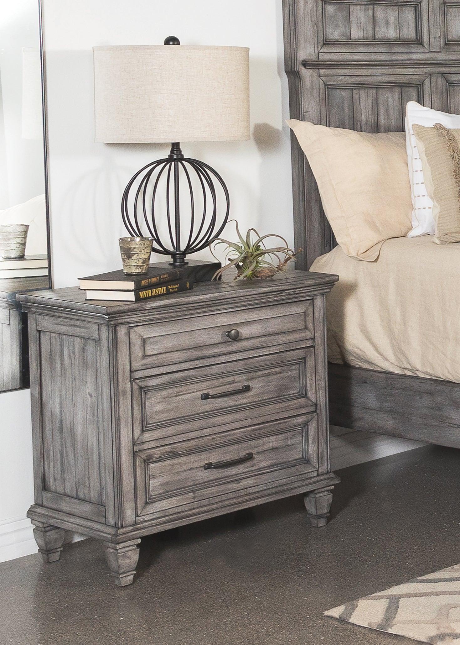Avenue Grey Rectangular Dresser Mirror angled view highlighting rustic finish and wood grain