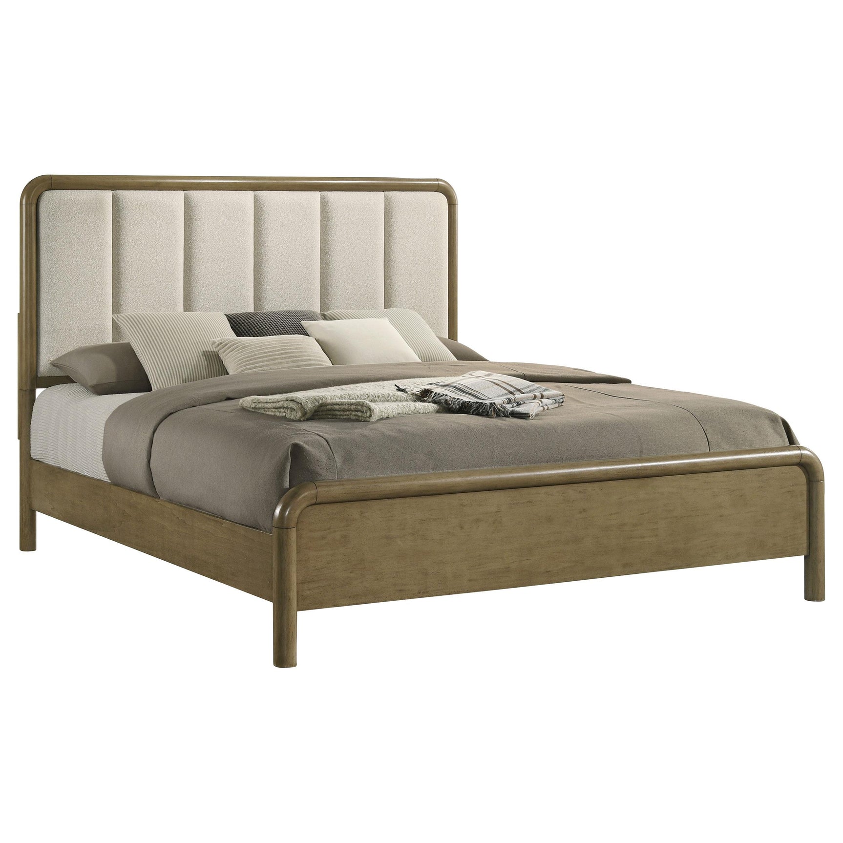 Amsbury bed side view showing nutmeg wood finish