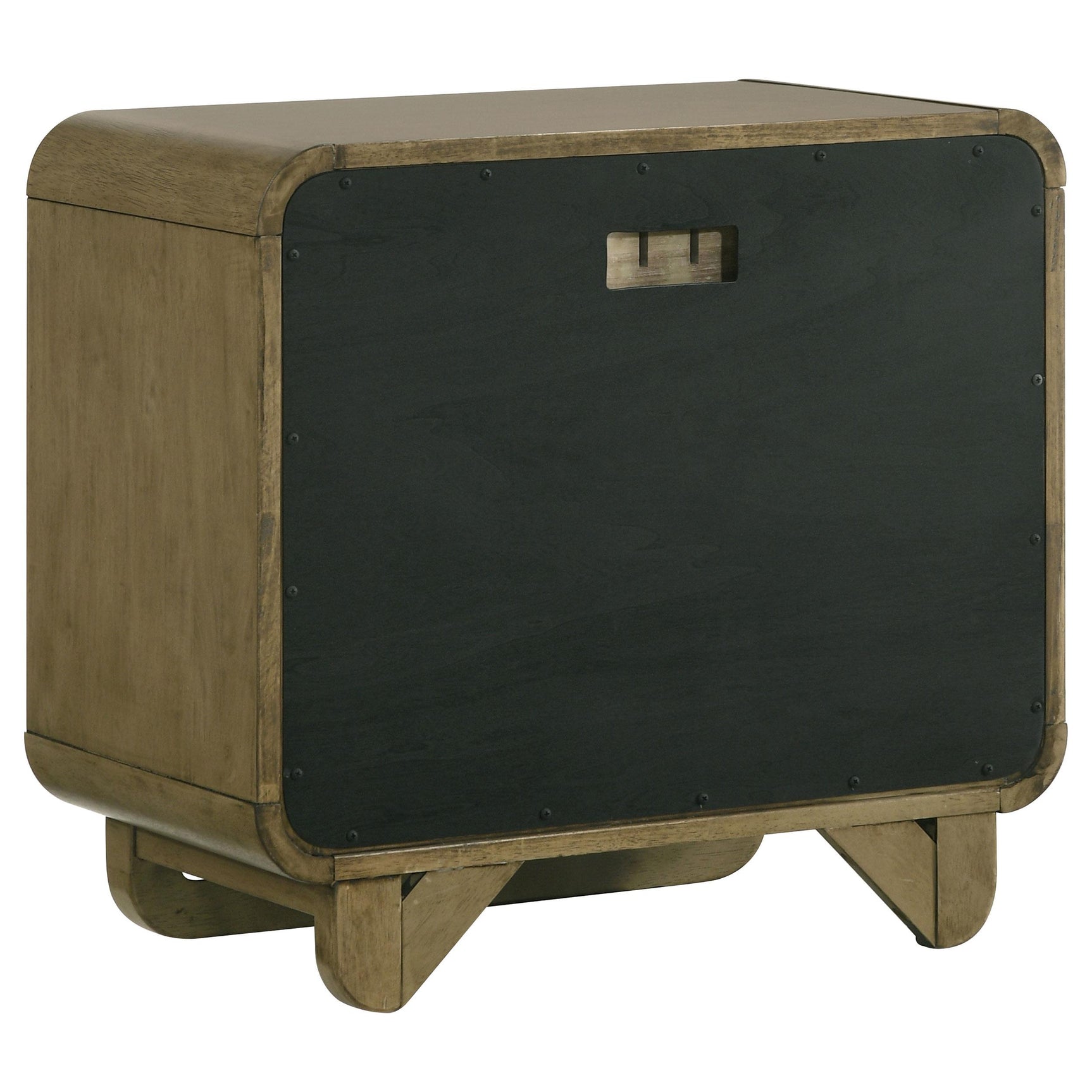 Open drawer of Amsbury nightstand showing metal glide