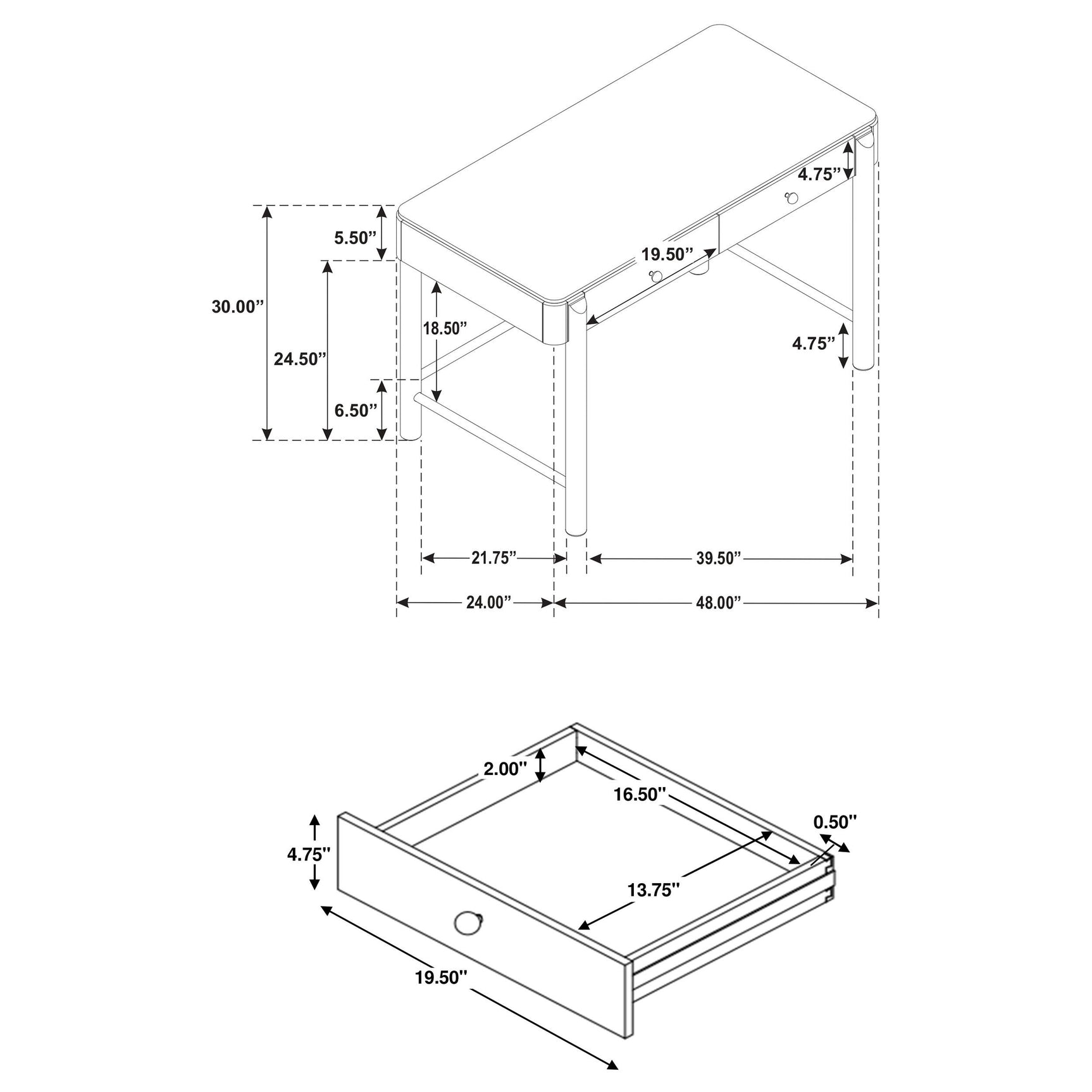 Open drawer showing storage space and felt lining