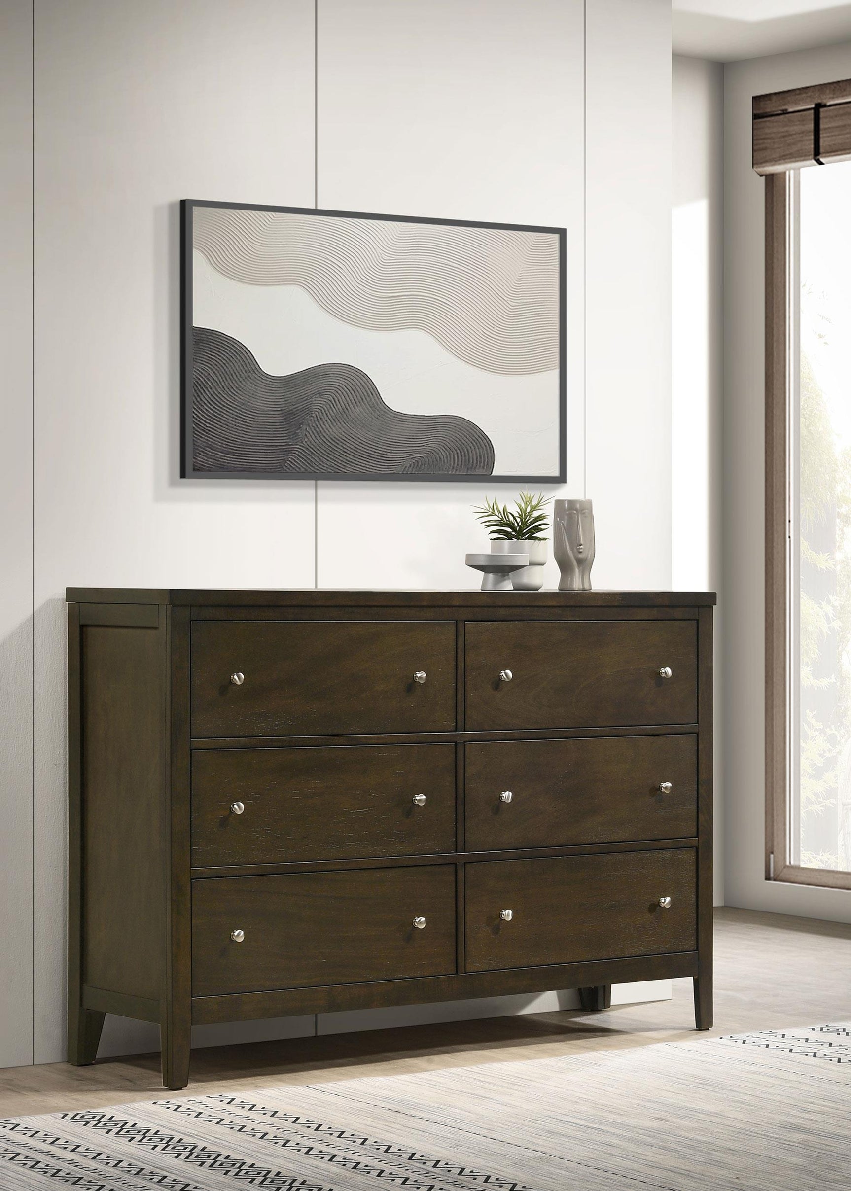 Wilkes dresser drawer detail with brushed nickel hardware
