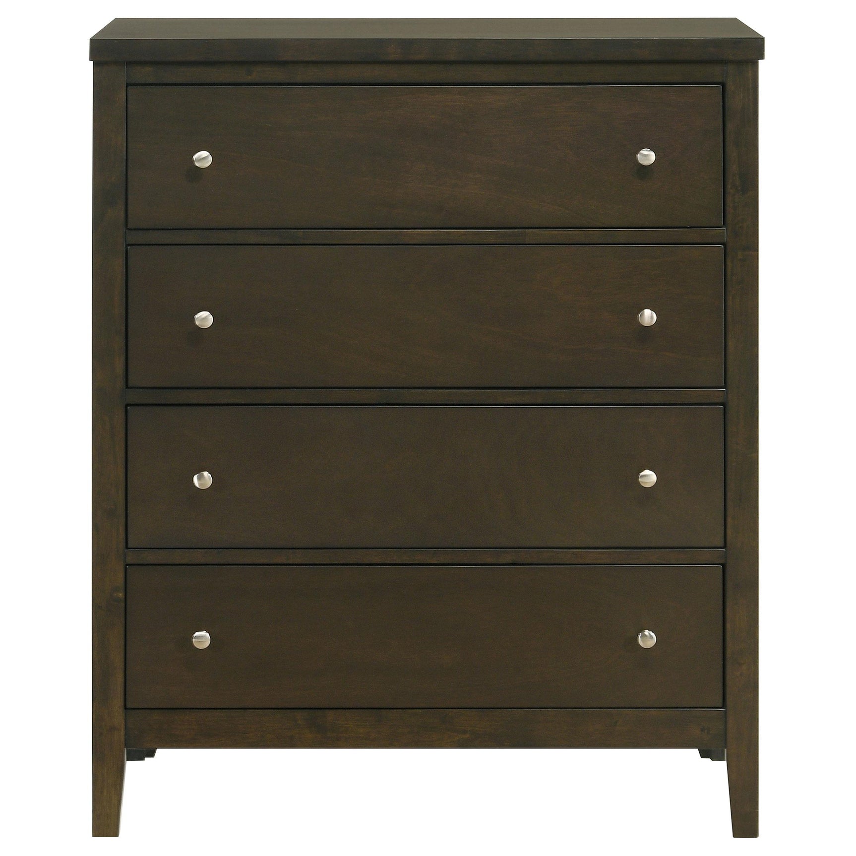 Side angle of Wilkes 4-drawer chest showing depth