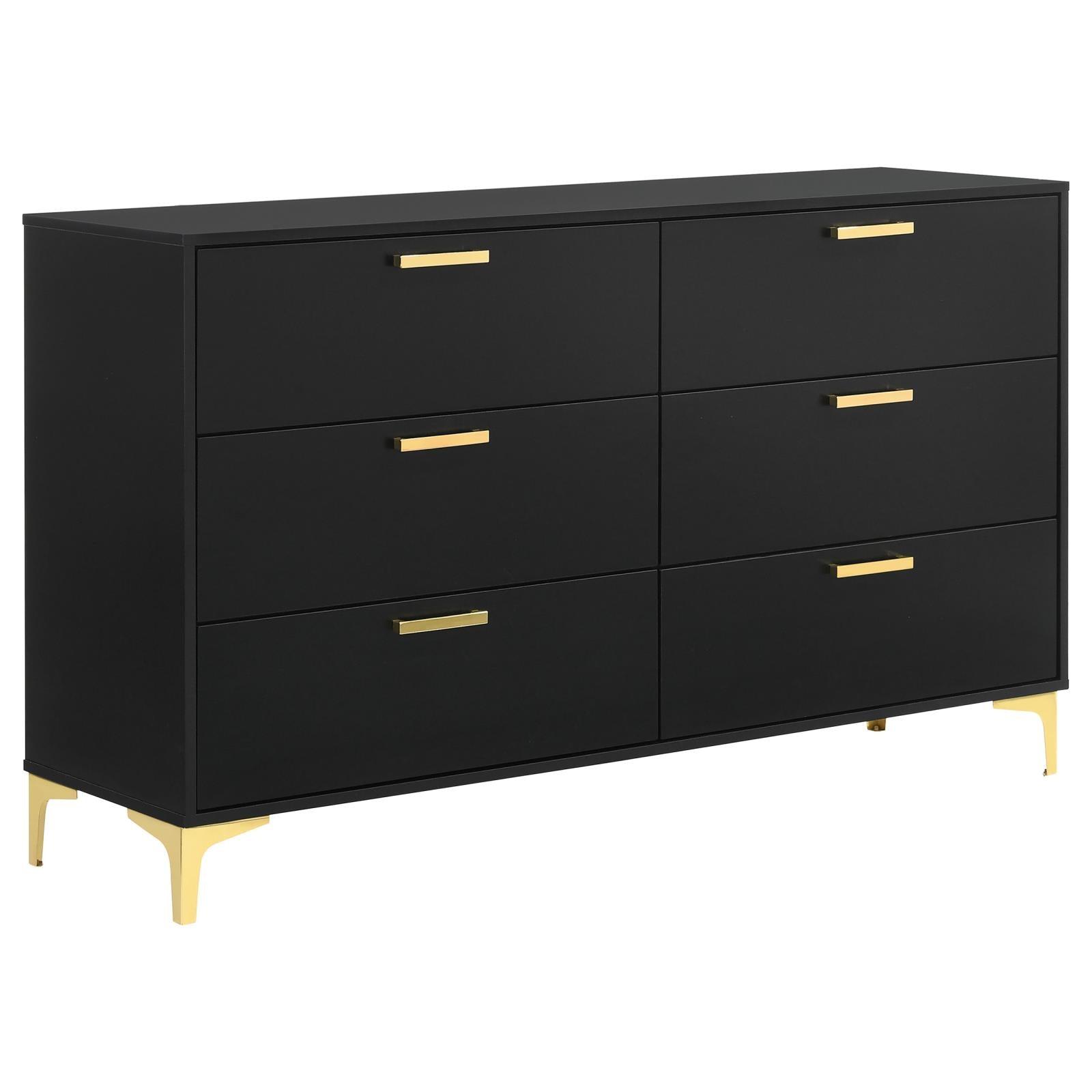 Side angle showing Kendall dresser's black finish and gold hardware