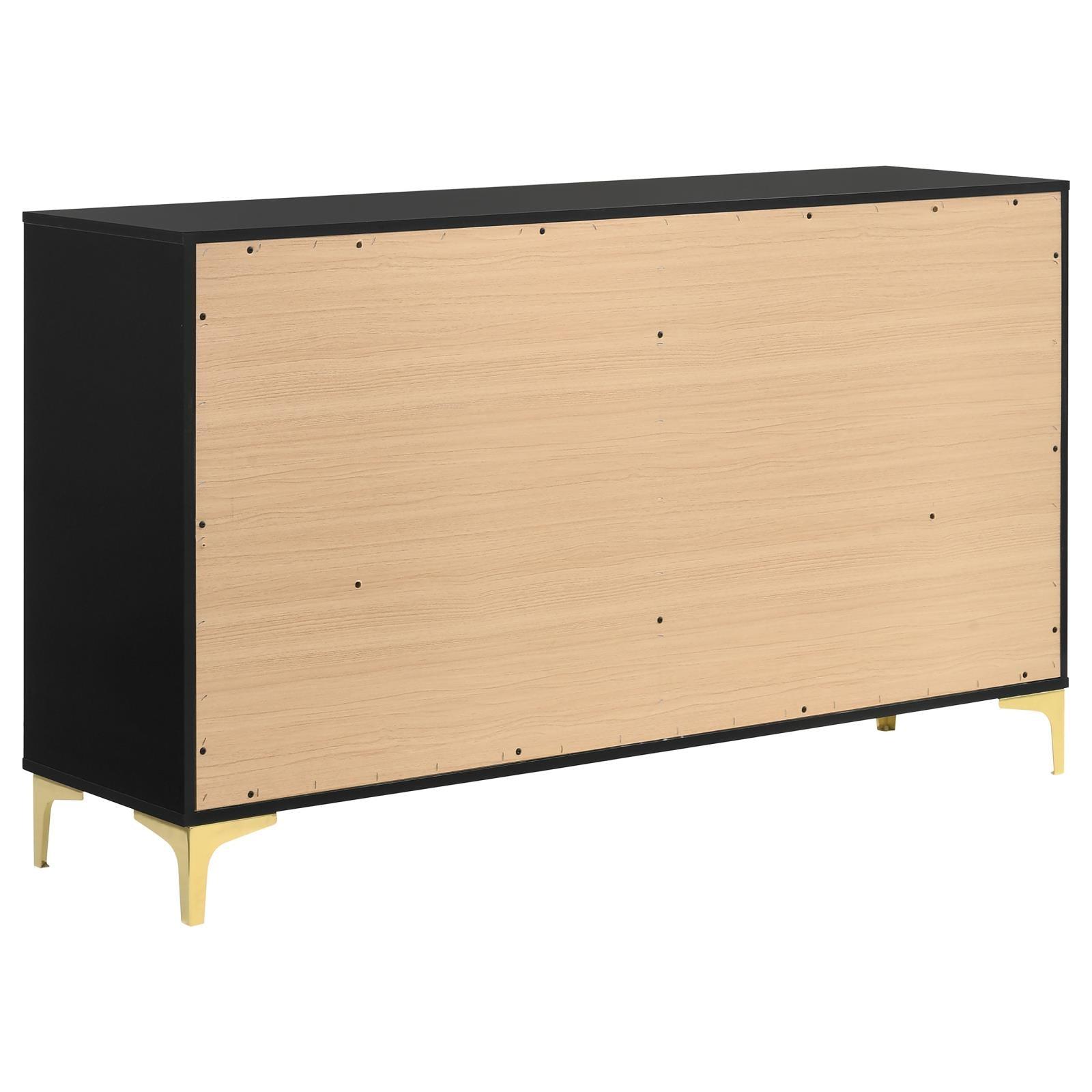 Close-up of gold pull handles on Kendall dresser drawers