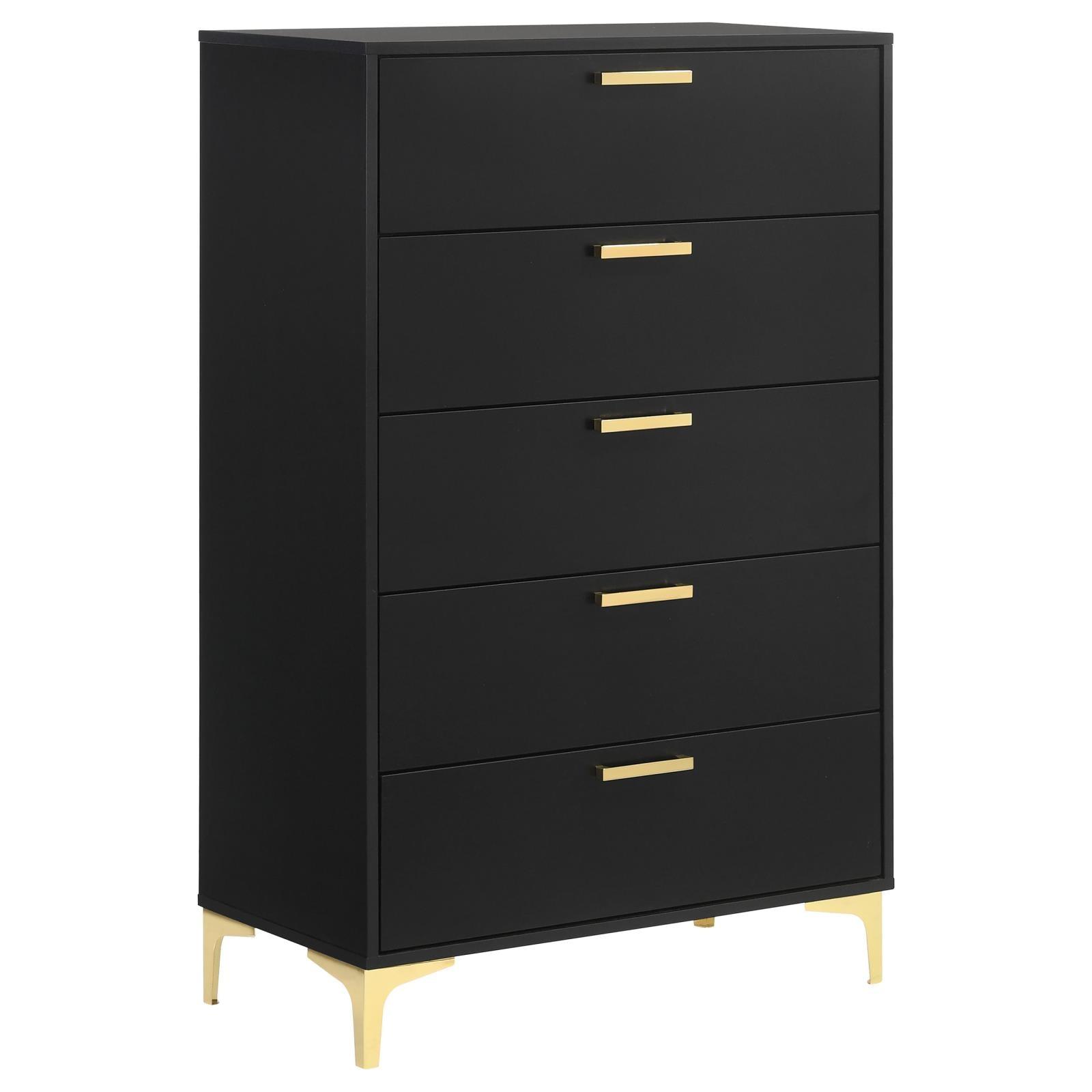 Close-up of gold handle on Kendall chest drawer