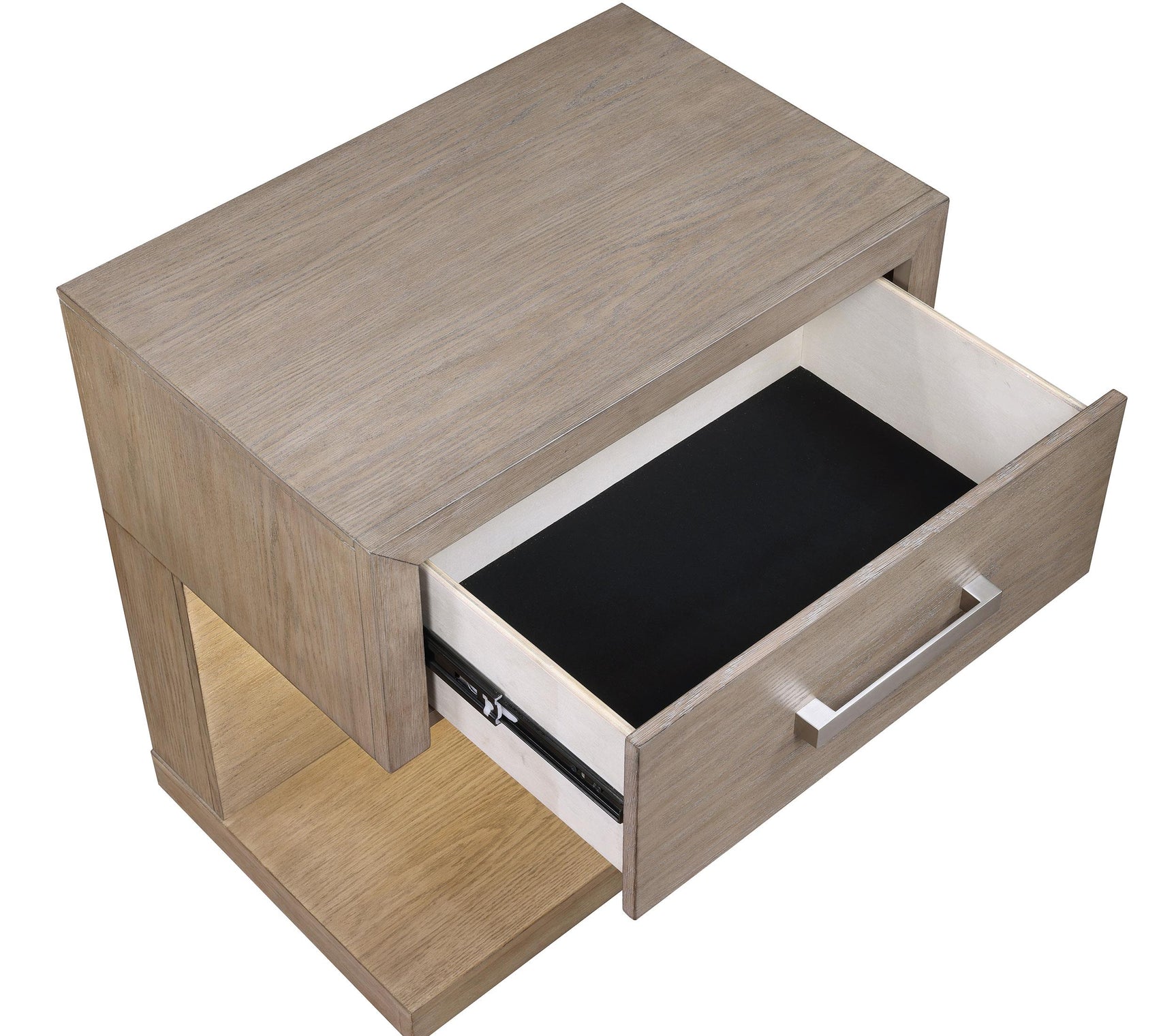 Nightstand with bedside lamp and decor items