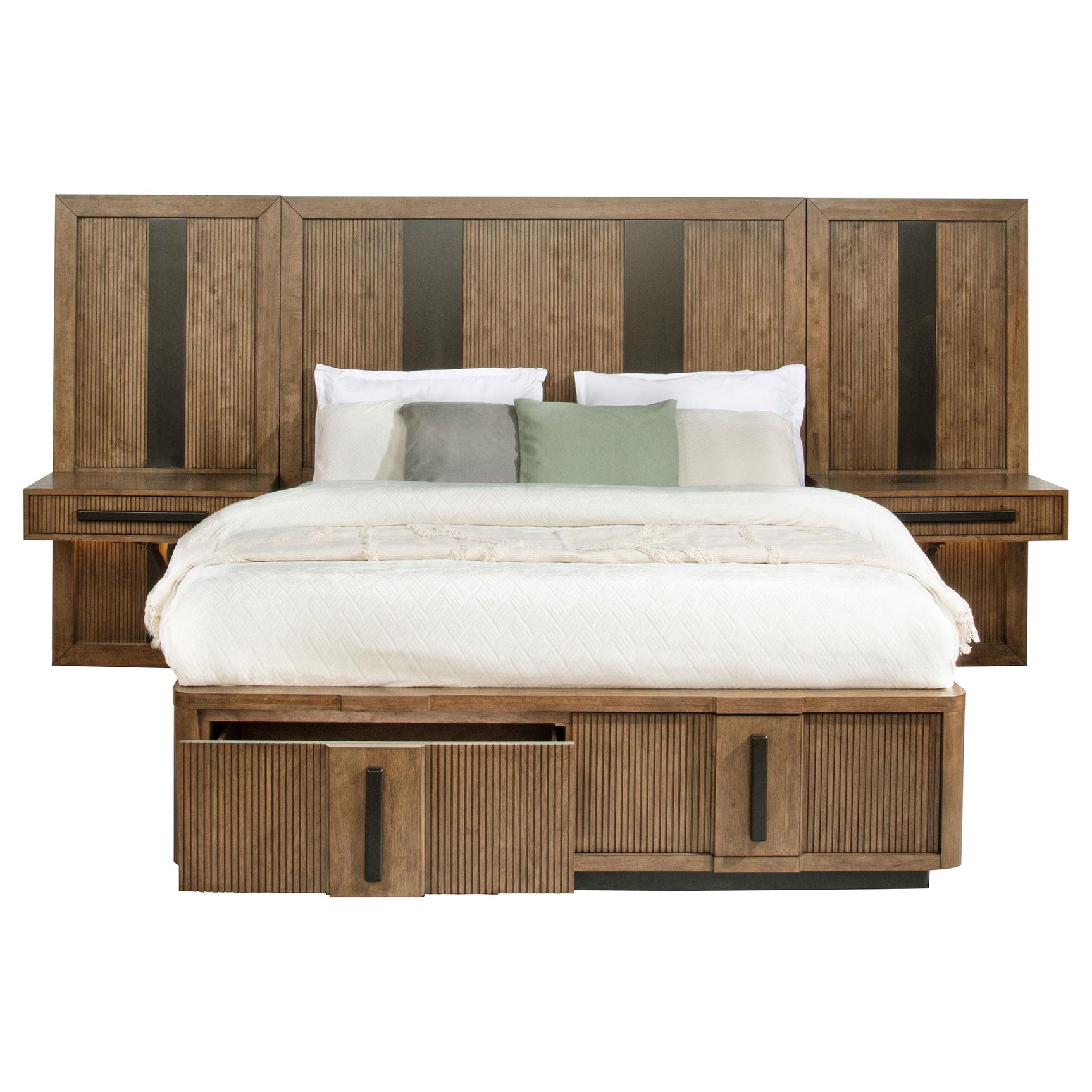 Close-up of ash veneer and finish on Terrace Queen Storage Bed
