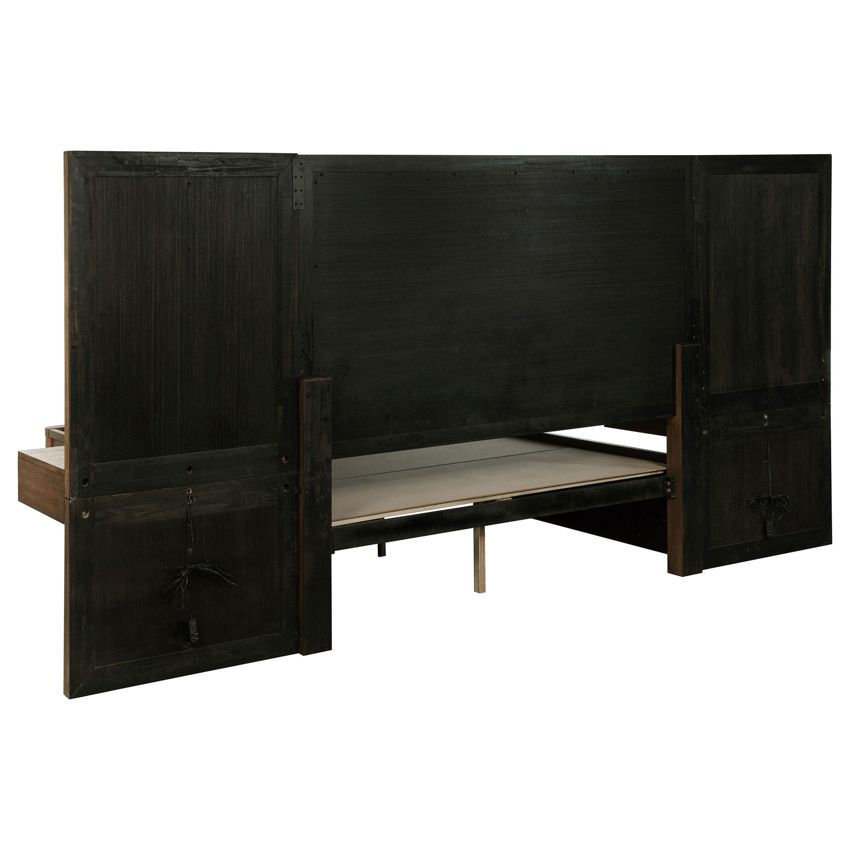 Storage compartments integrated in the wall panel headboard