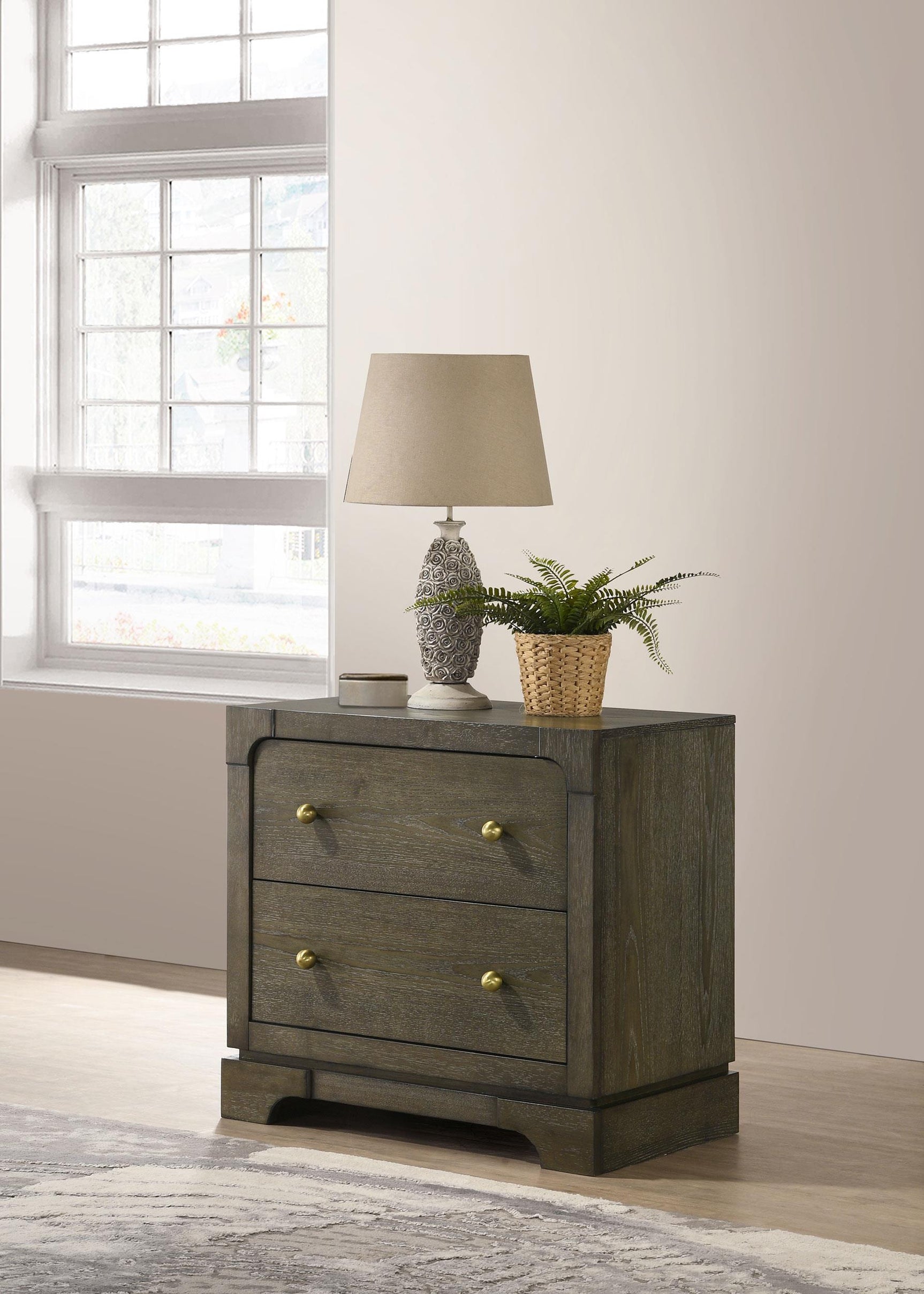 Gran Park nightstand side angle showing two drawers
