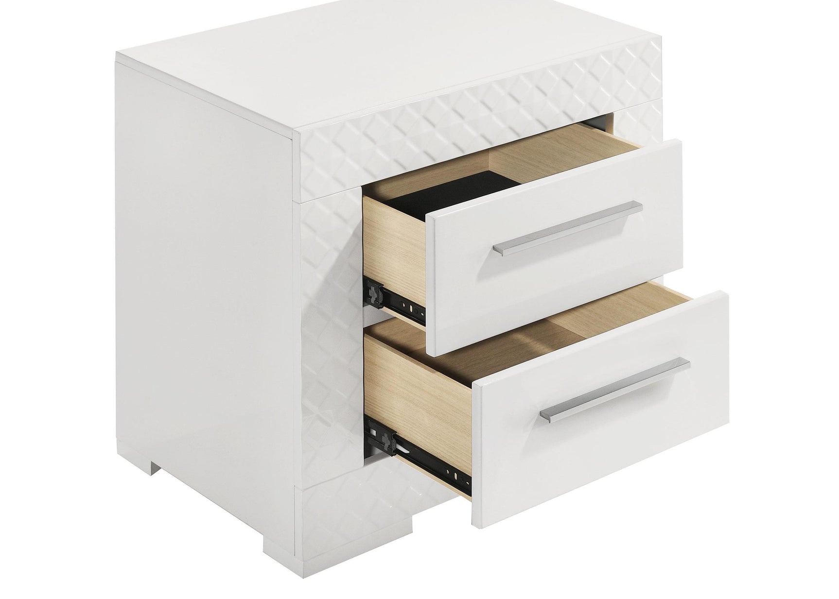 Ives nightstand placed next to bed in modern bedroom