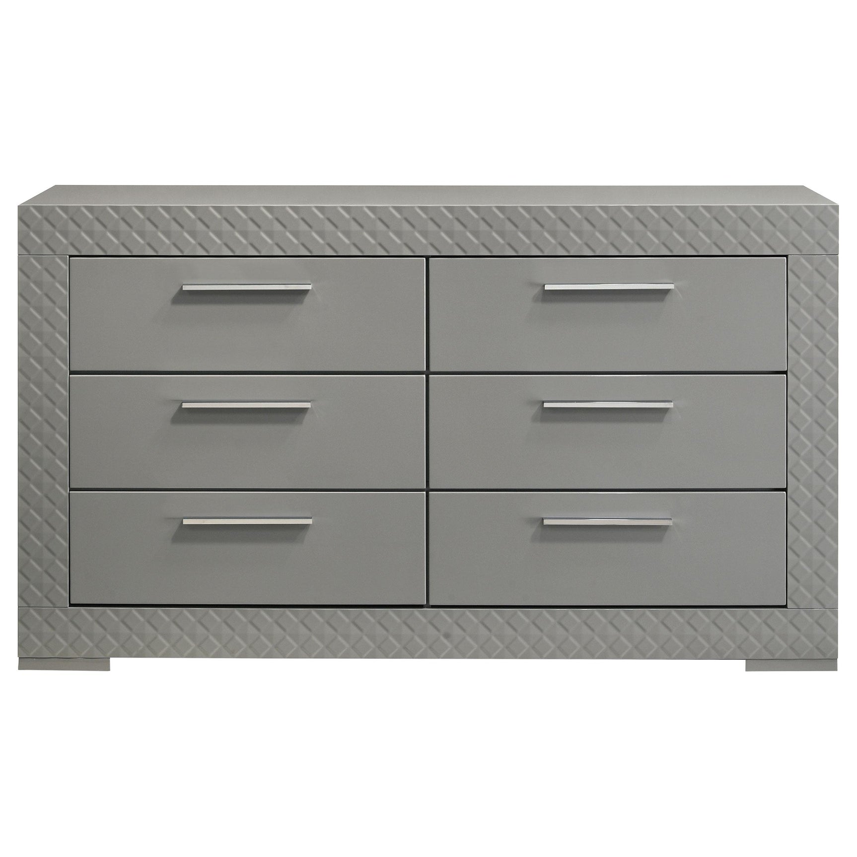Side angle of grey high gloss dresser cabinet
